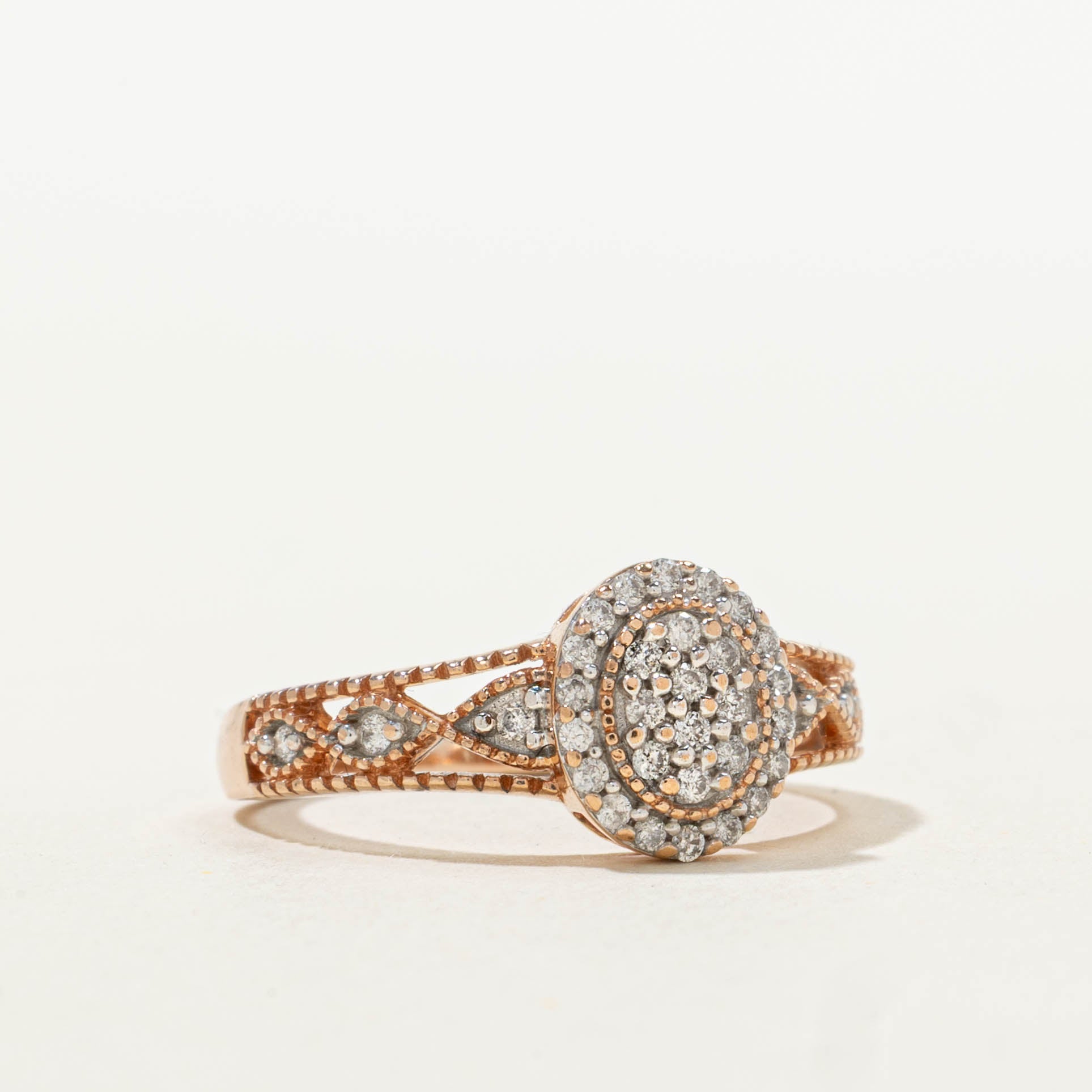 10k Rose Gold Diamond Halo Milgrained Ring | 0.16ctw | SZ 5.75