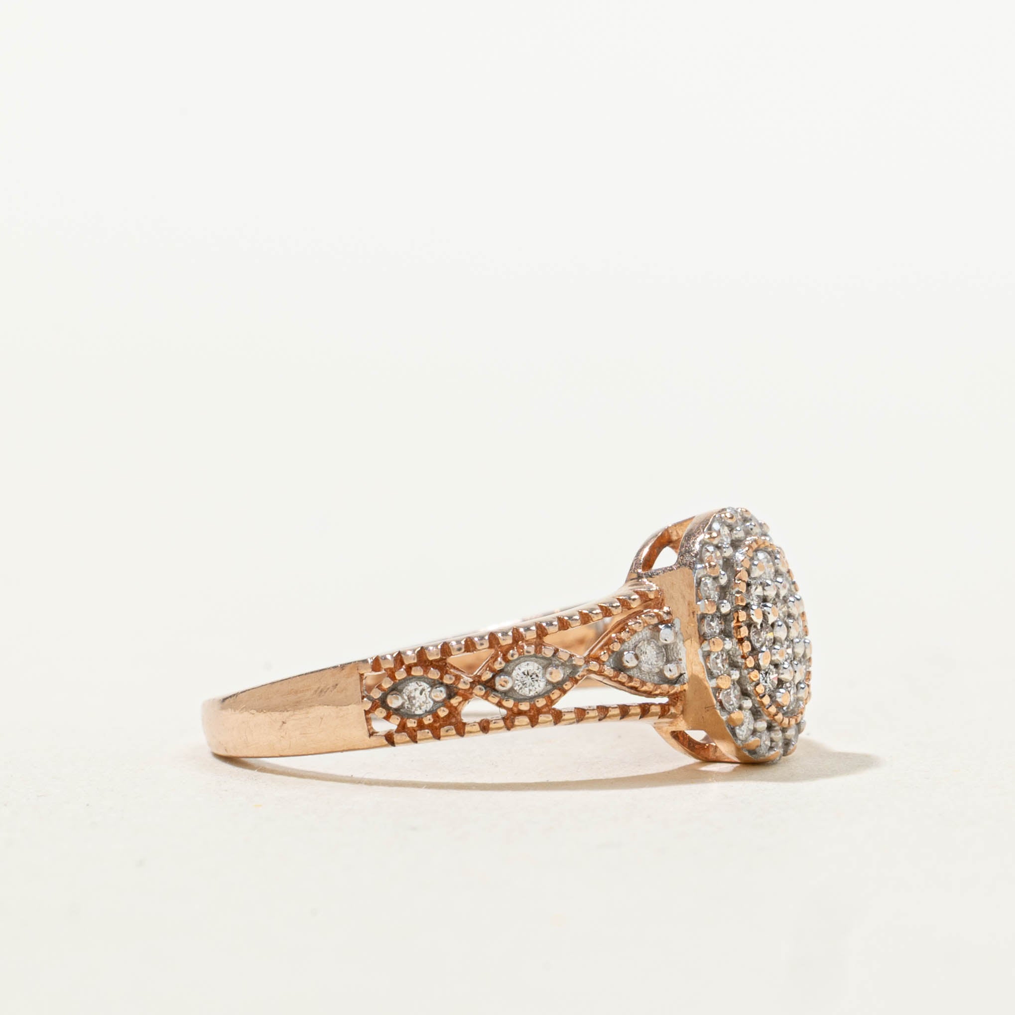 10k Rose Gold Diamond Halo Milgrained Ring | 0.16ctw | SZ 5.75