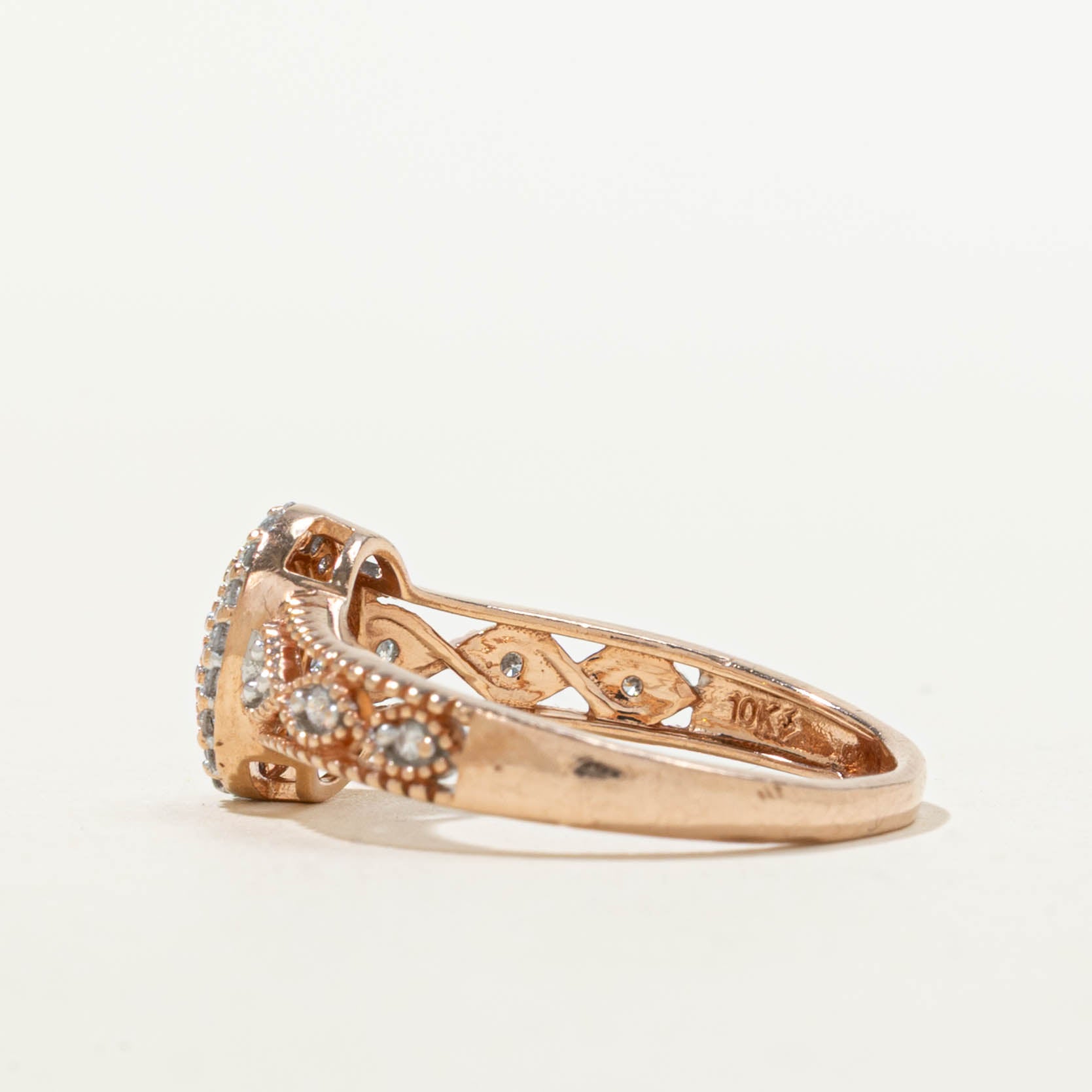 10k Rose Gold Diamond Halo Milgrained Ring | 0.16ctw | SZ 5.75