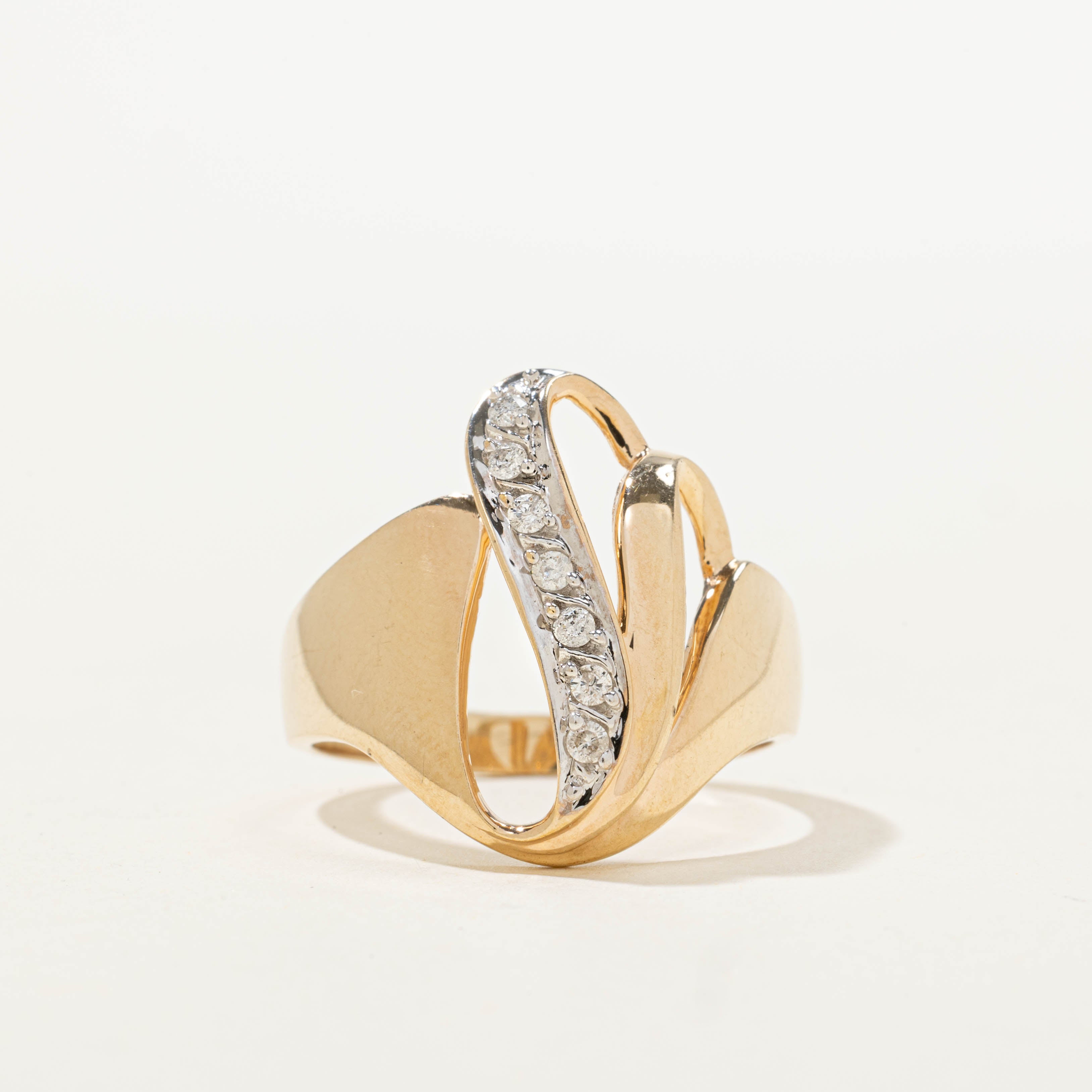 10k Diamond Waterfall Abstract Cocktail Ring | 0.10ctw | SZ 8.75