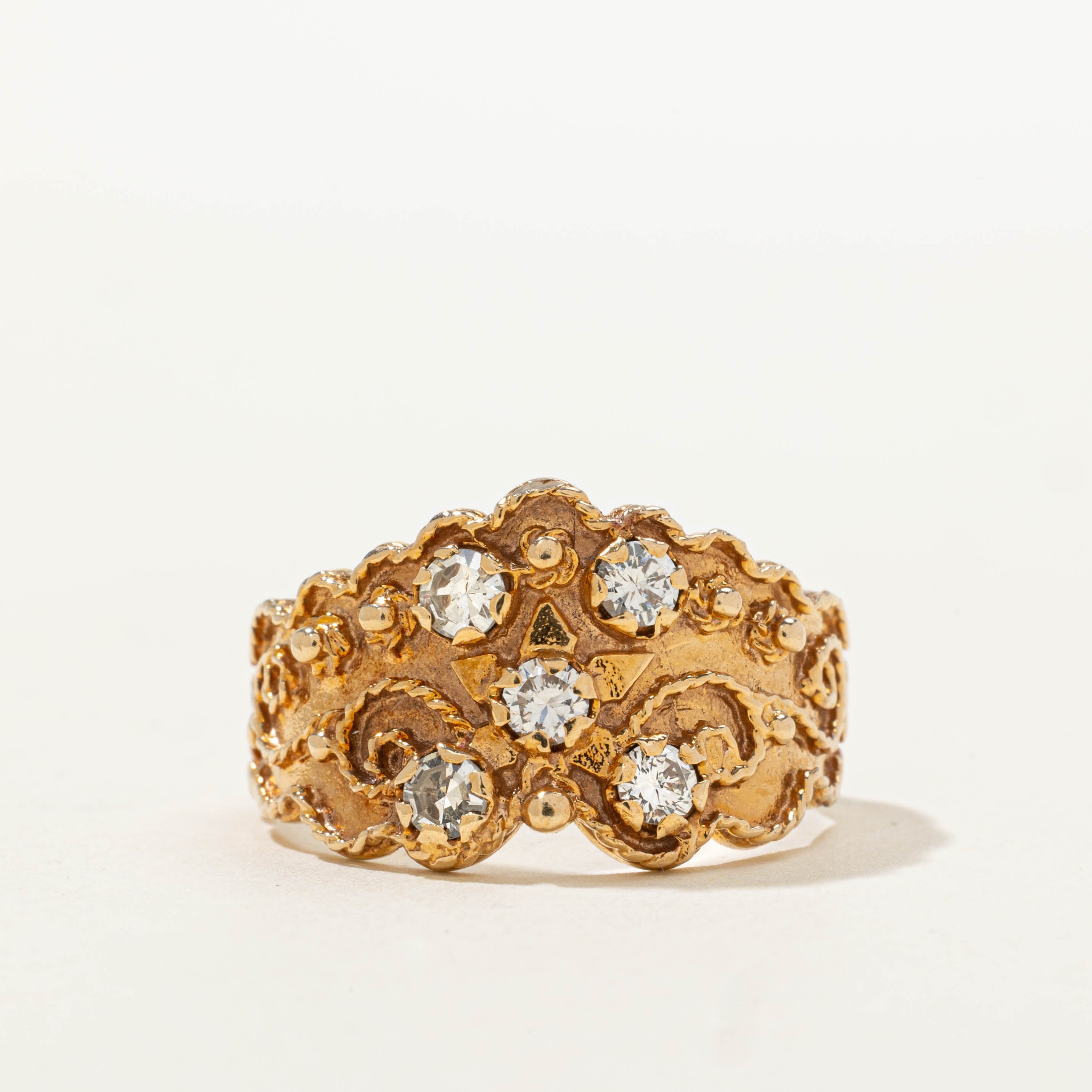 14k Diamond Ornate Crown Cocktail Ring | 0.51ctw | SZ 8.5