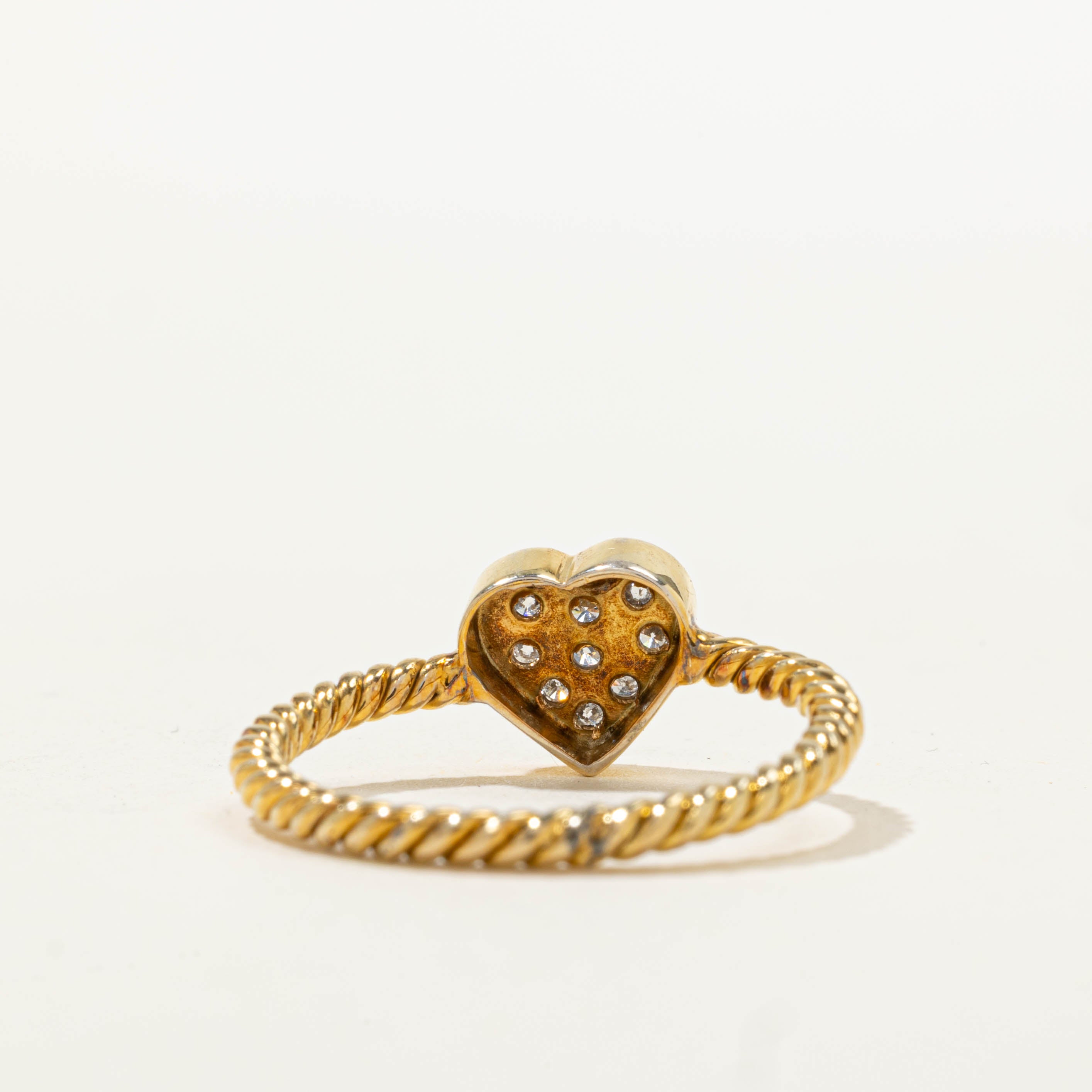 12k Diamond Heart Cluster Rope Ring | 0.16ctw | SZ 7.75