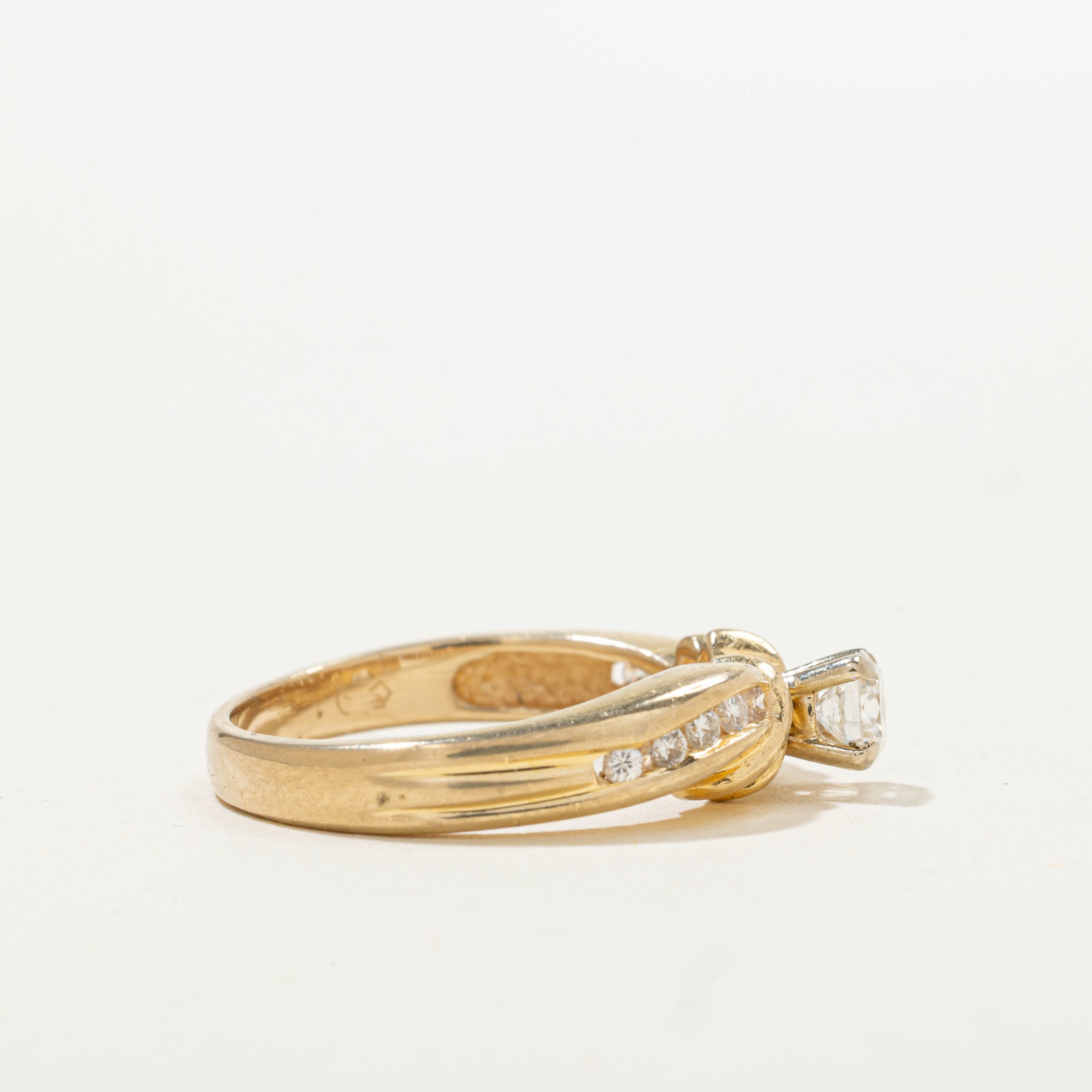 14k Diamond Waterfall Accents Grooved Ring | 0.38ctw | SZ 6