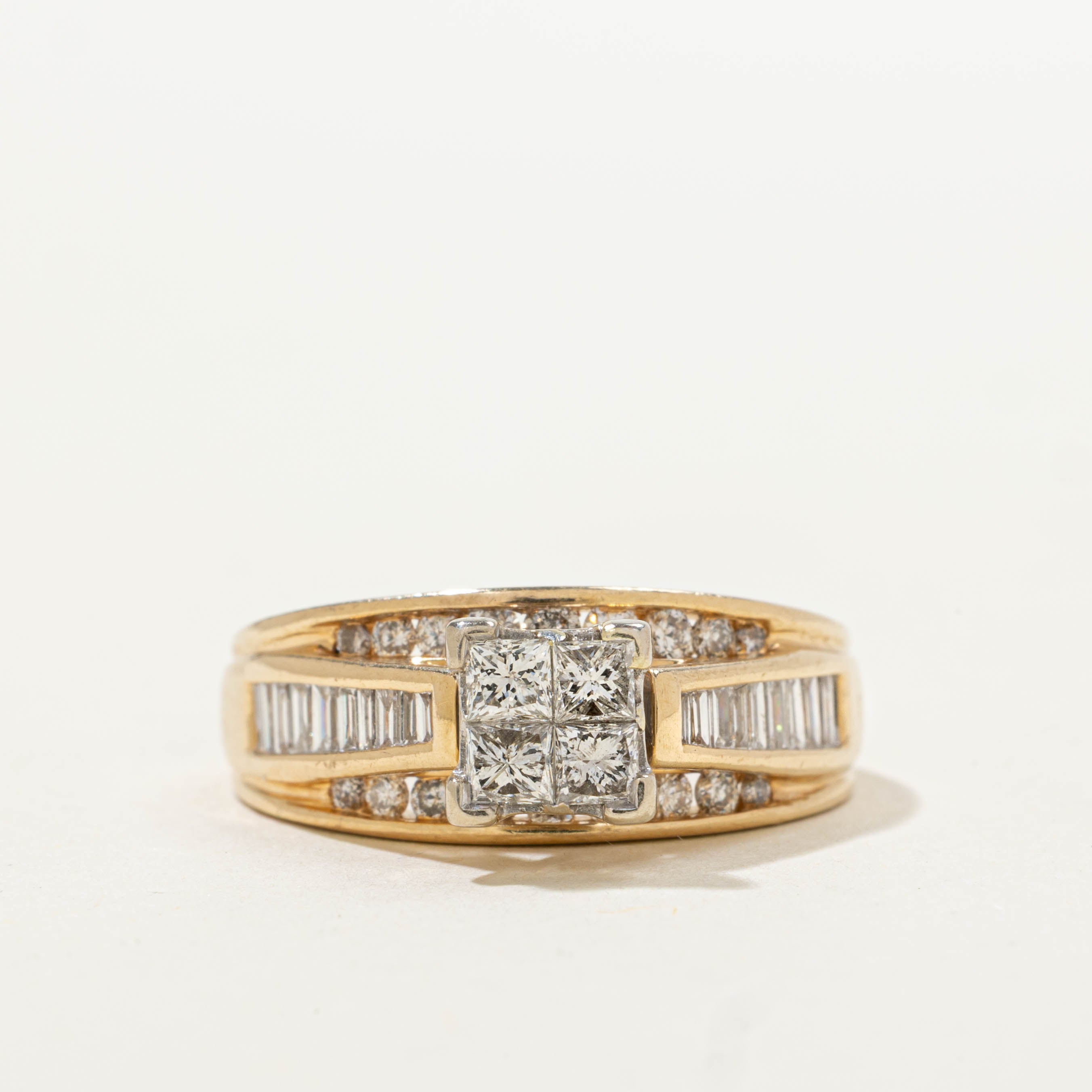 14k Flush Set Diamond Illusion Cluster Ring | 1.00ctw | SZ 6.25