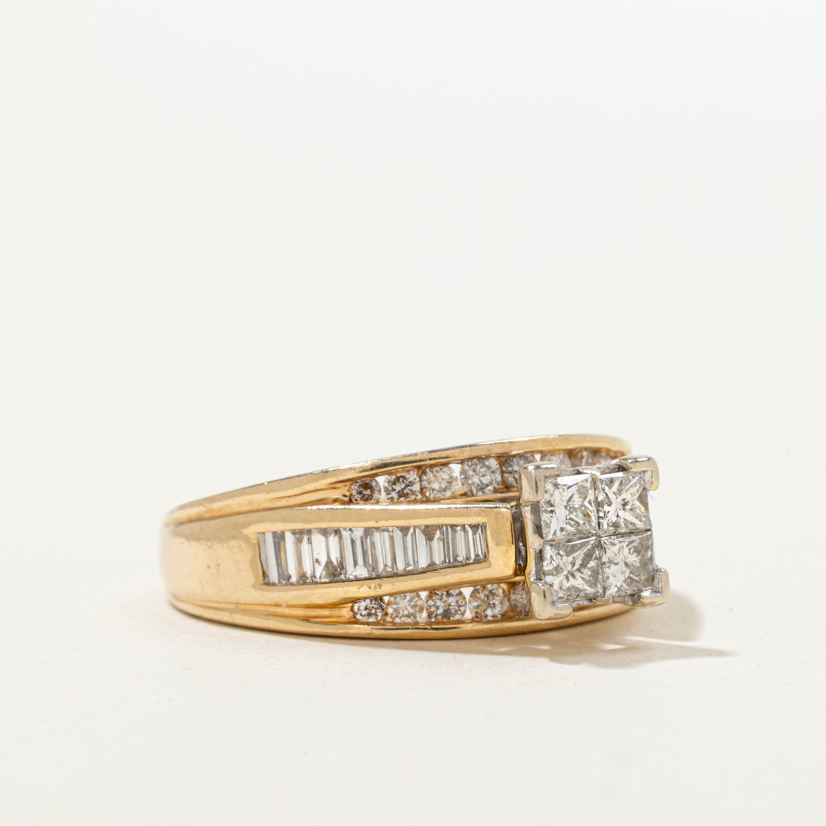 14k Flush Set Diamond Illusion Cluster Ring | 1.00ctw | SZ 6.25