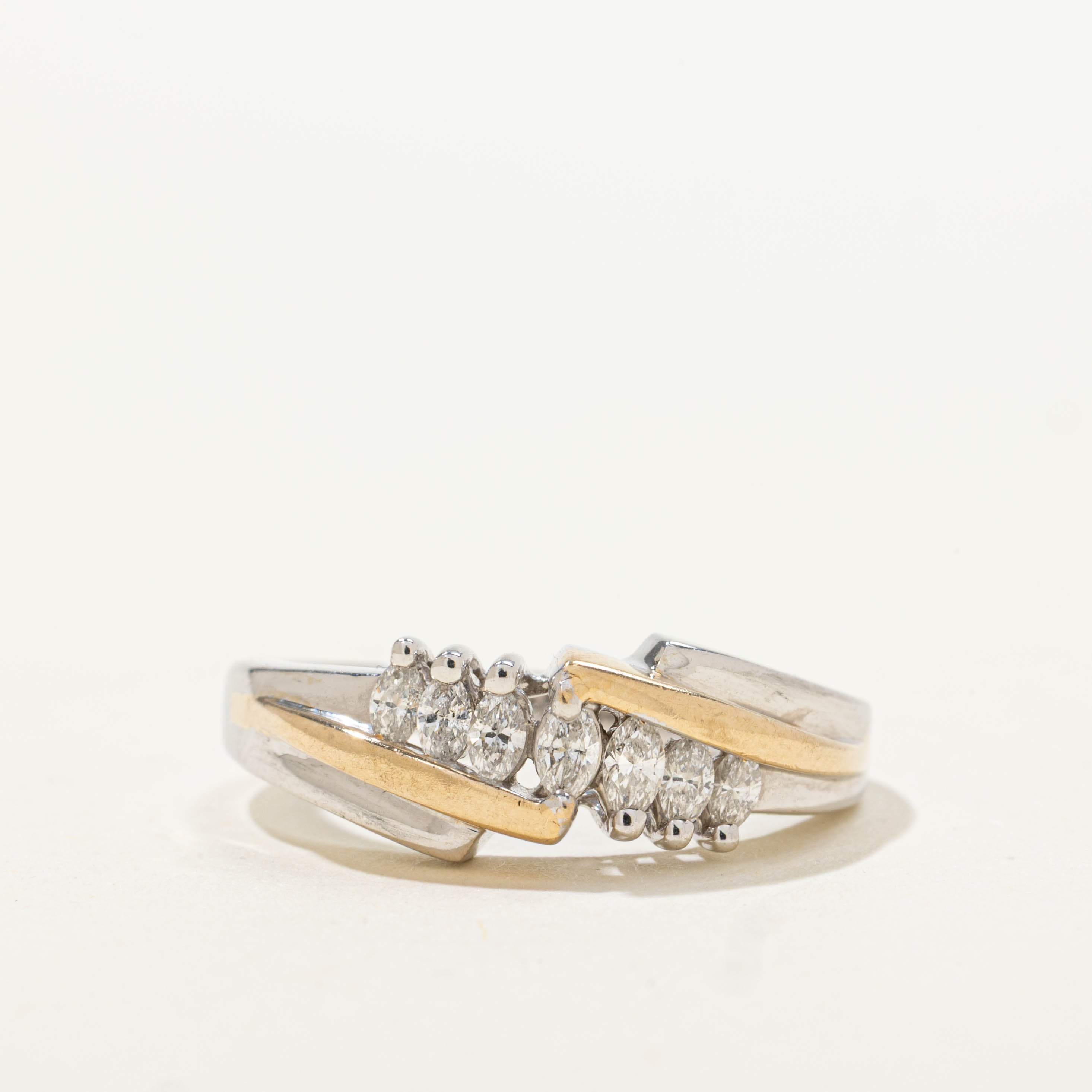 14k Two Tone Marquise Cut Diagonal Diamond Ring | 0.40ctw | SZ 7