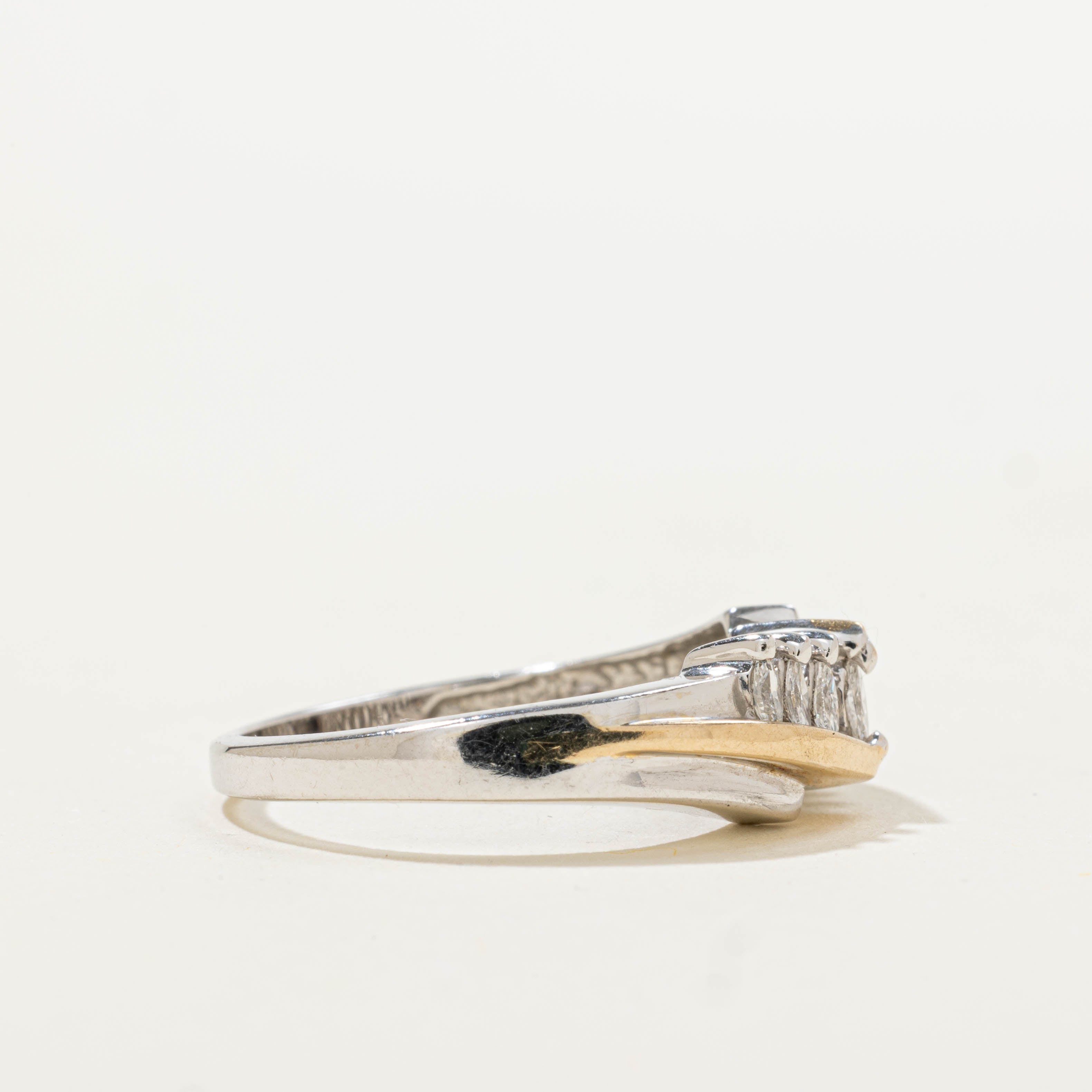 14k Two Tone Marquise Cut Diagonal Diamond Ring | 0.40ctw | SZ 7