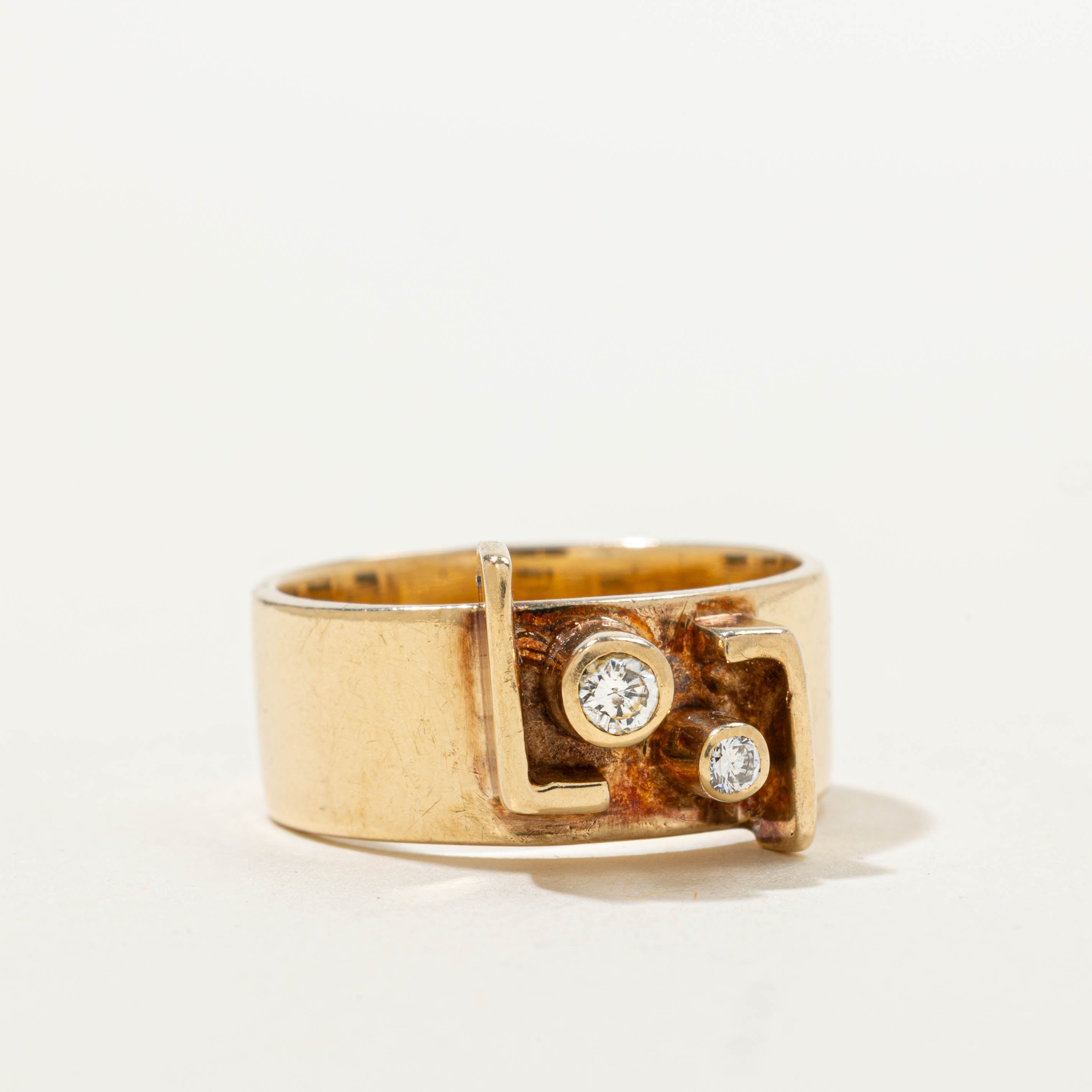 14k Bezel Set Diamond Geometric Cigar Band | 0.11ctw | 7.5mm | SZ 6