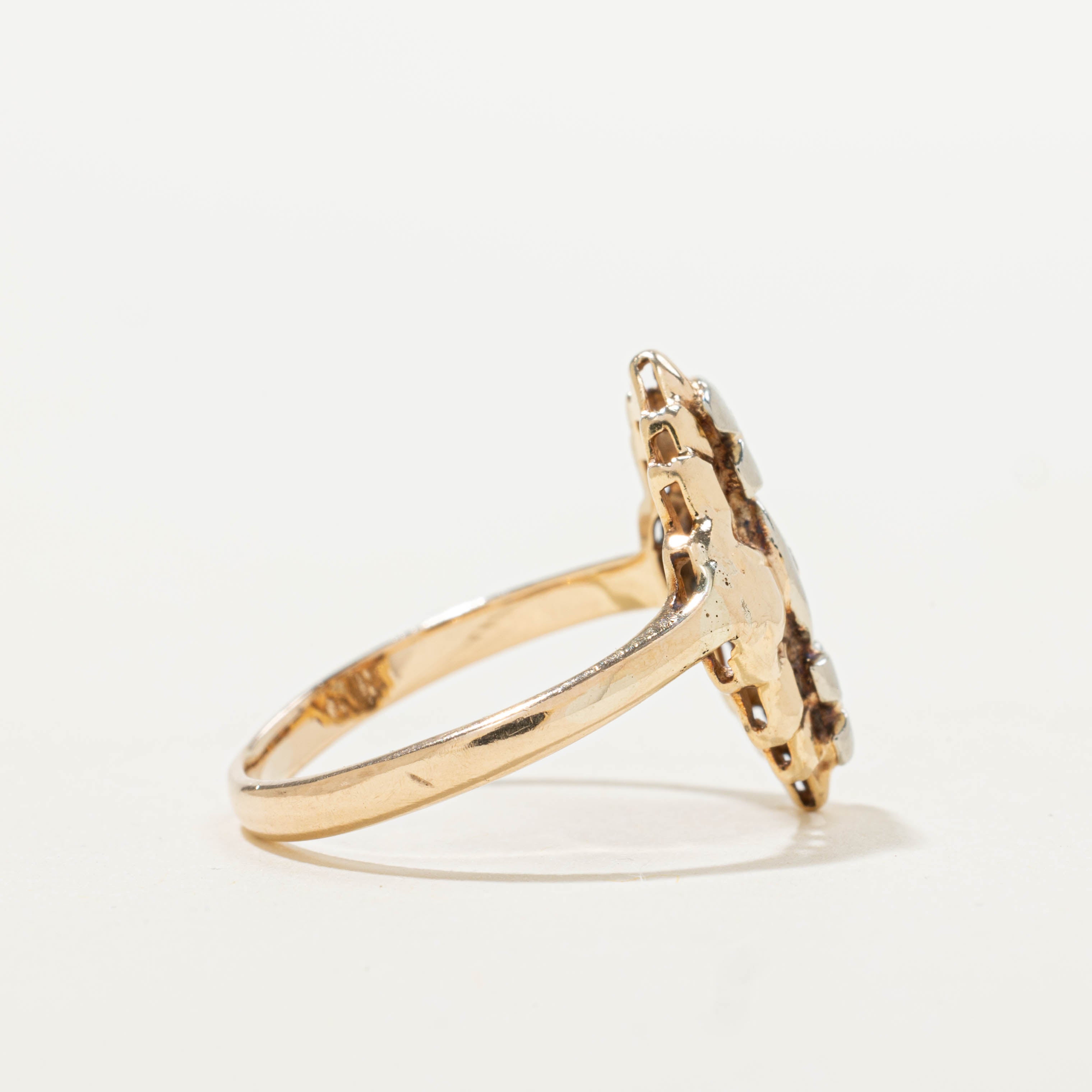 14k Two Tone Diamond Openwork Navette Ring | 0.03ctw | SZ 6.25