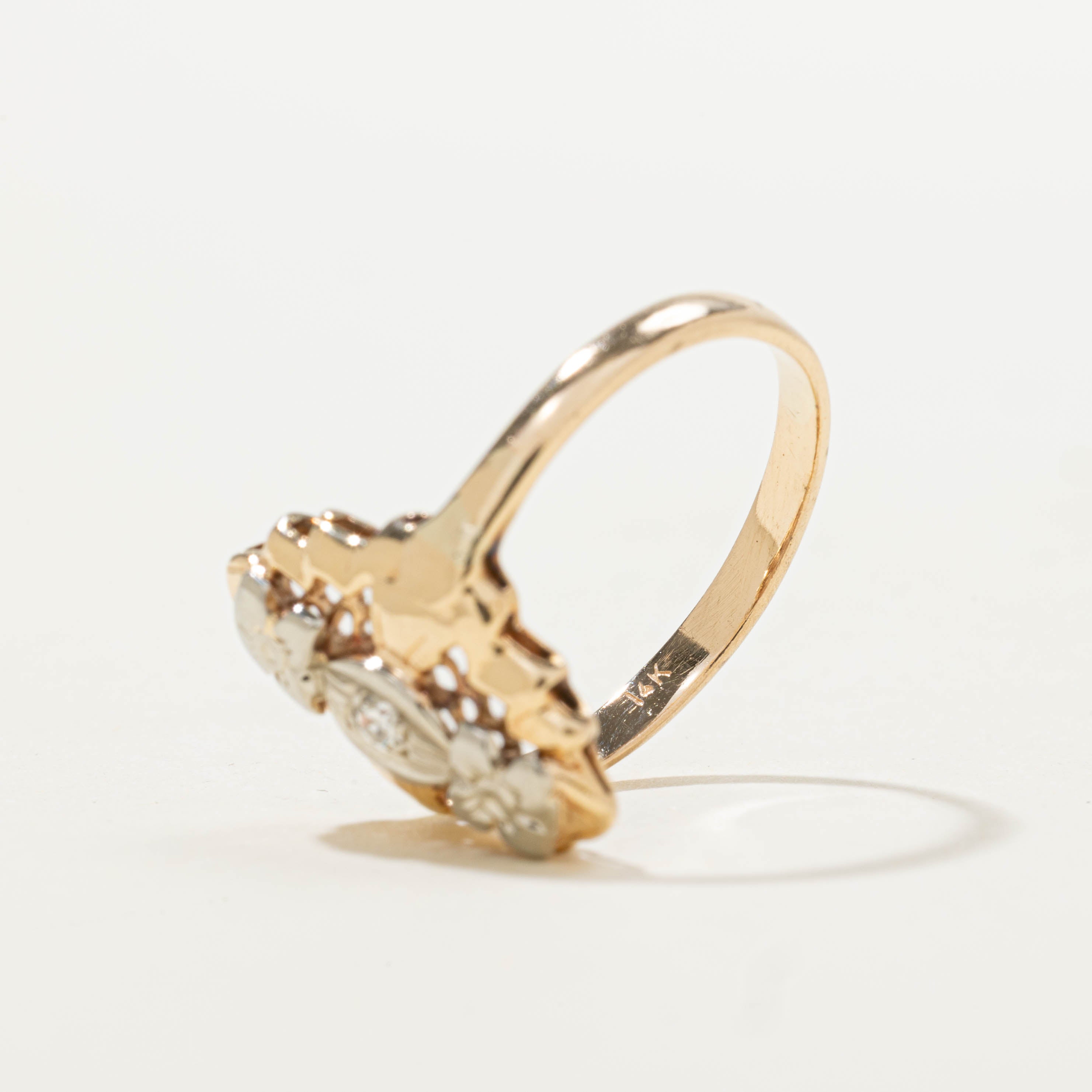 14k Two Tone Diamond Openwork Navette Ring | 0.03ctw | SZ 6.25