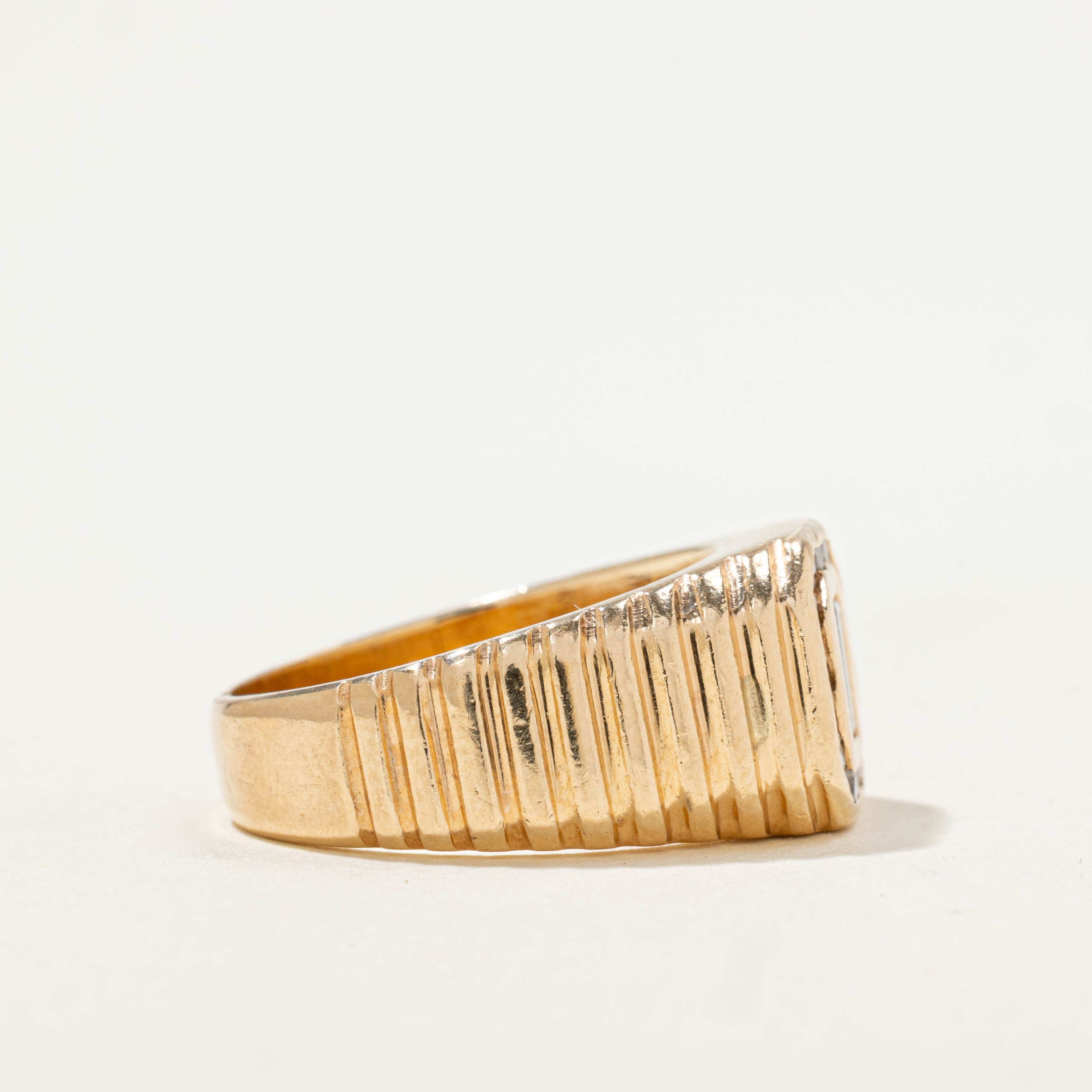 14k Emerald Cut Diamond Halo Fluted Signet Ring | 0.61ctw | SZ 7