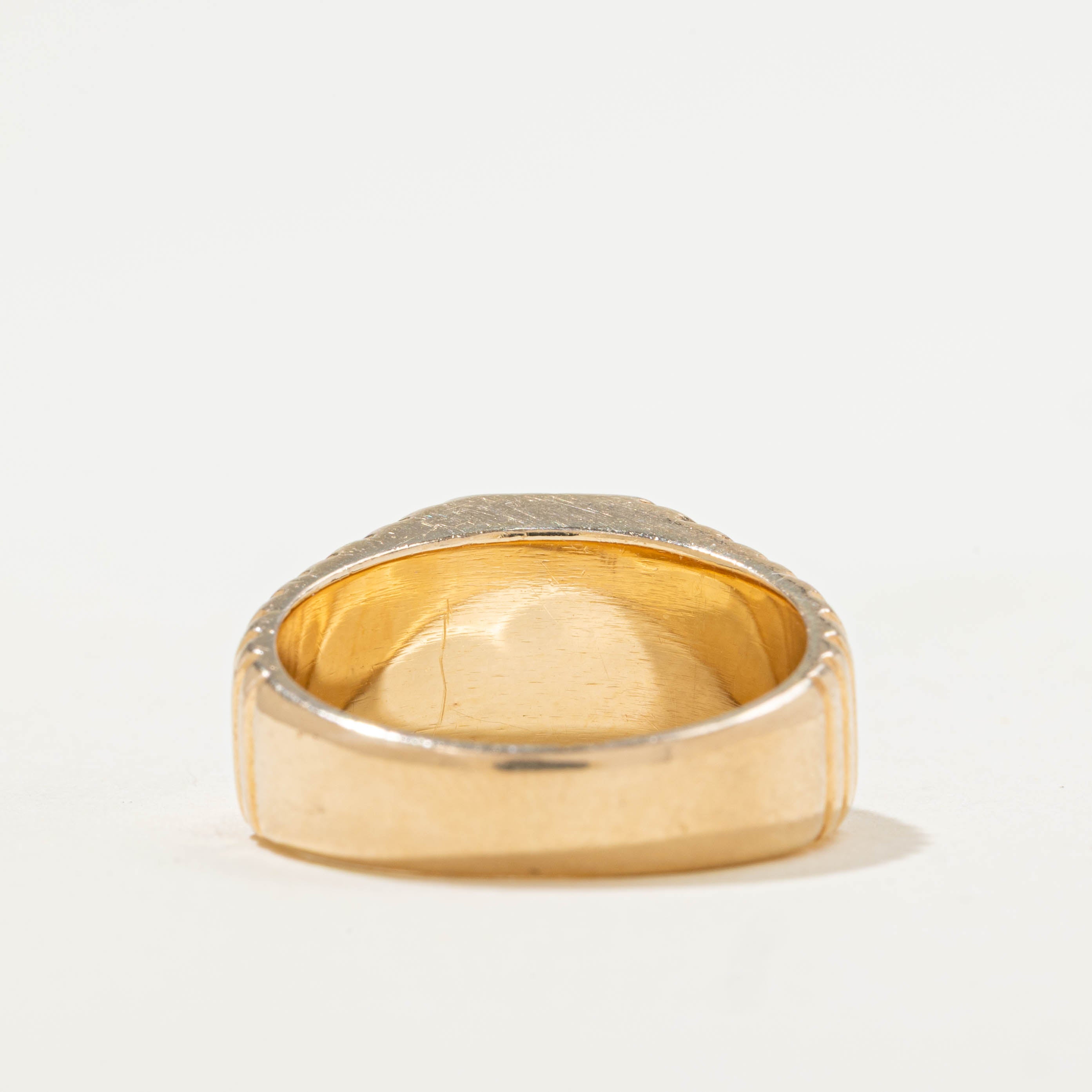 14k Emerald Cut Diamond Halo Fluted Signet Ring | 0.61ctw | SZ 7