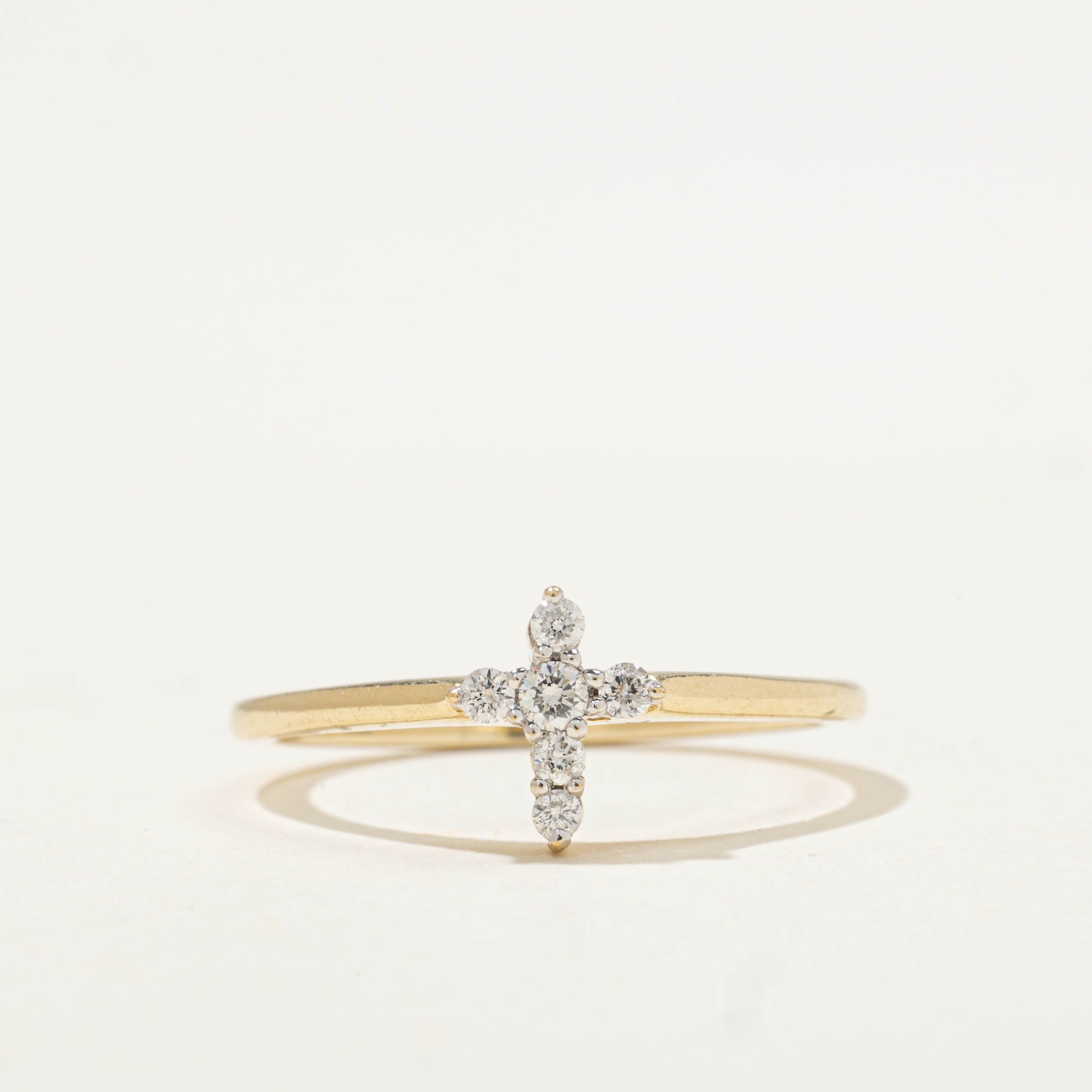 10k Bezel Set Diamond Cross Ring | 0.14ctw | SZ 6.75
