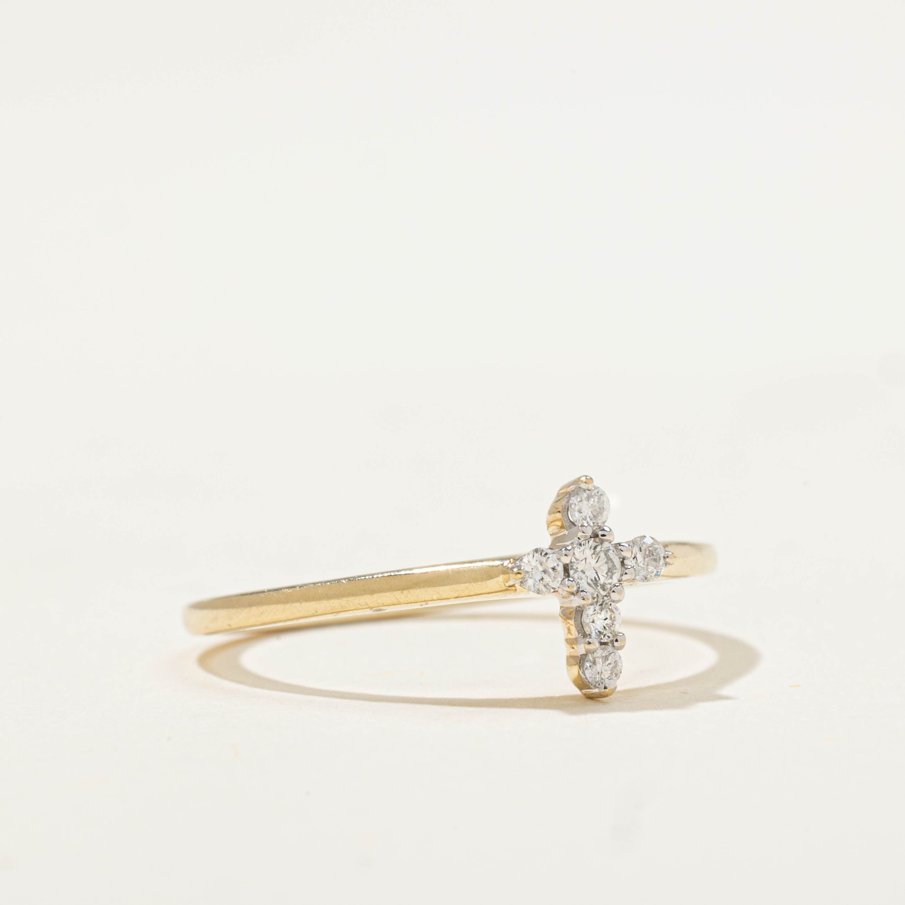 10k Bezel Set Diamond Cross Ring | 0.14ctw | SZ 6.75
