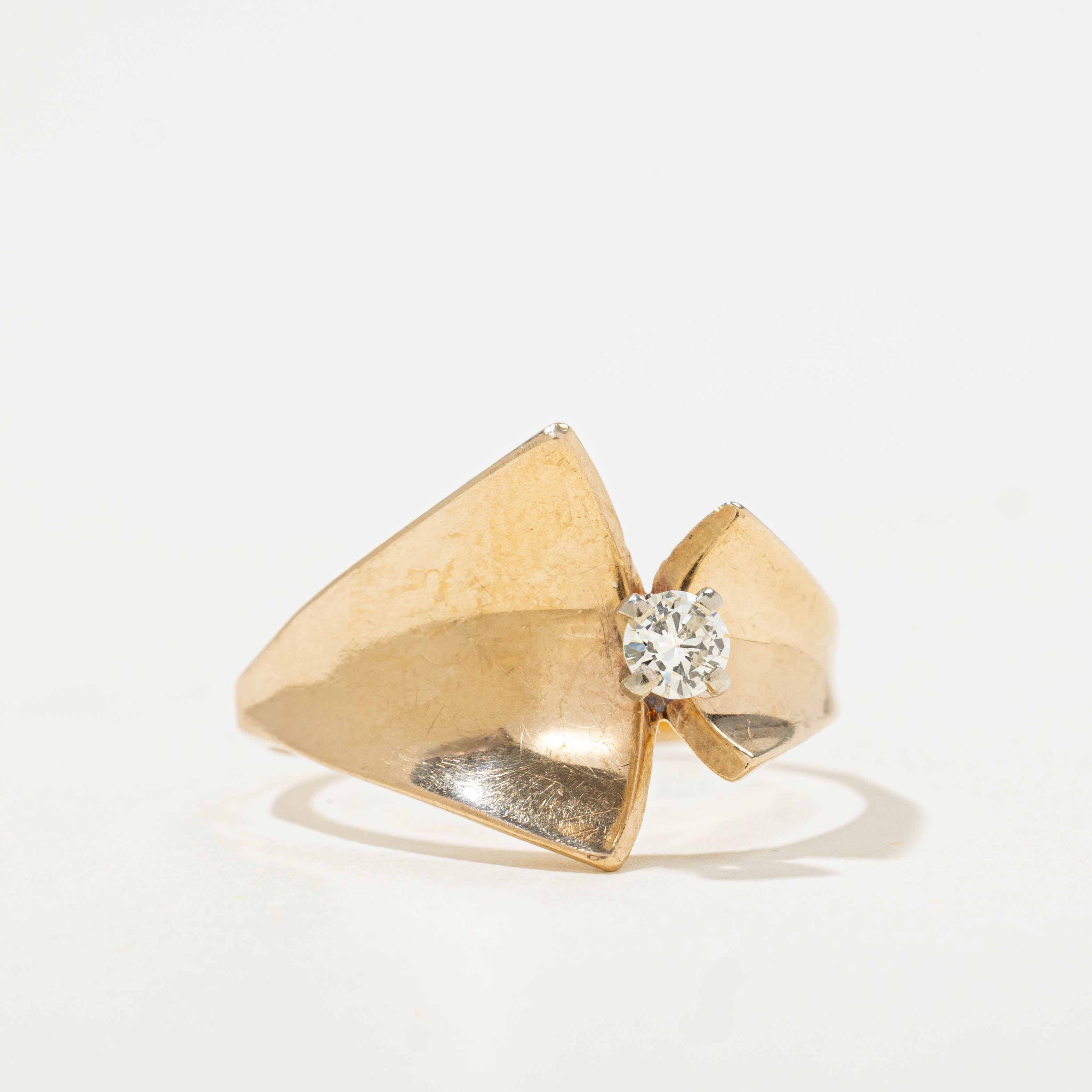 14k Diamond Concave Shield Ring | 0.14ctw | SZ 8.75