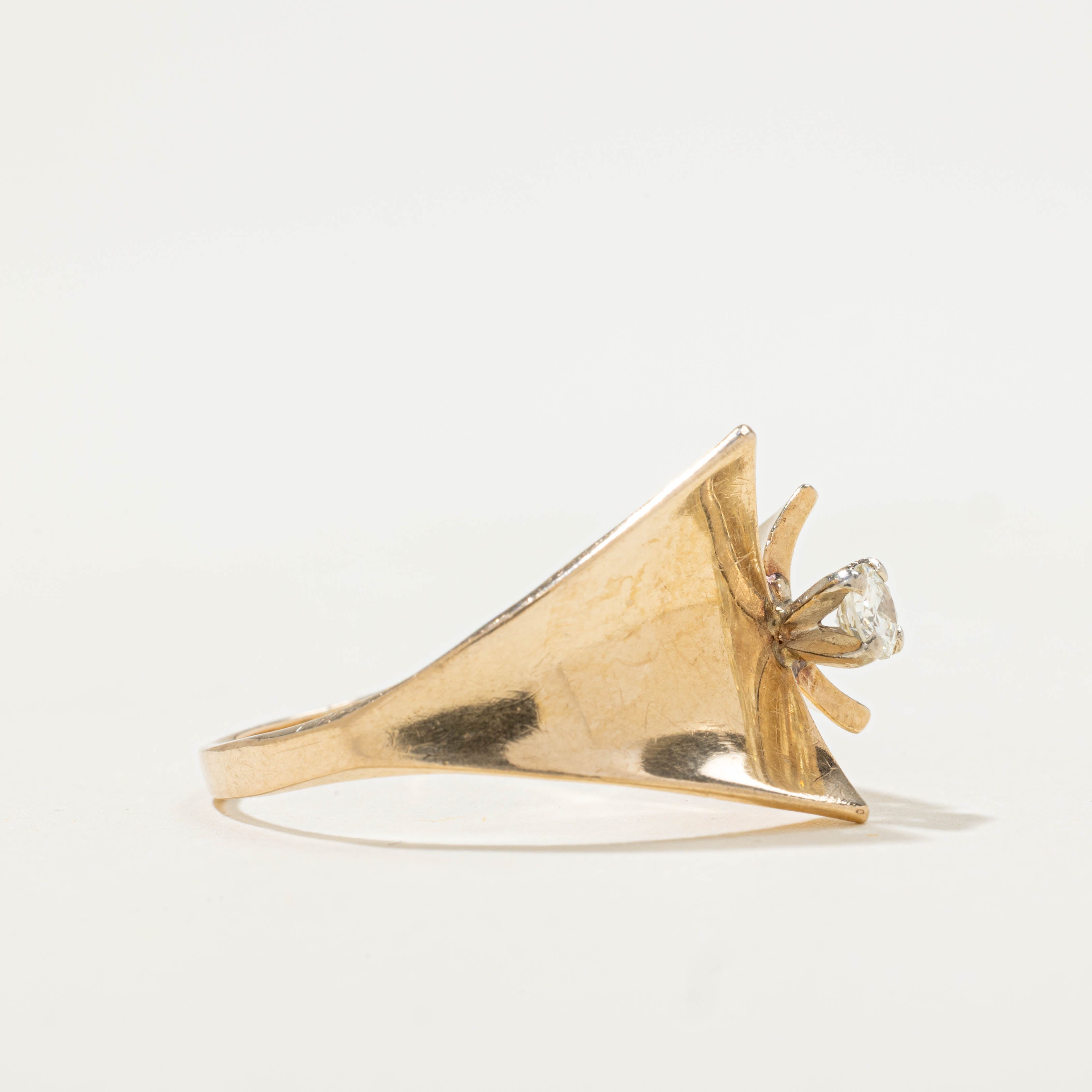 14k Diamond Concave Shield Ring | 0.14ctw | SZ 8.75