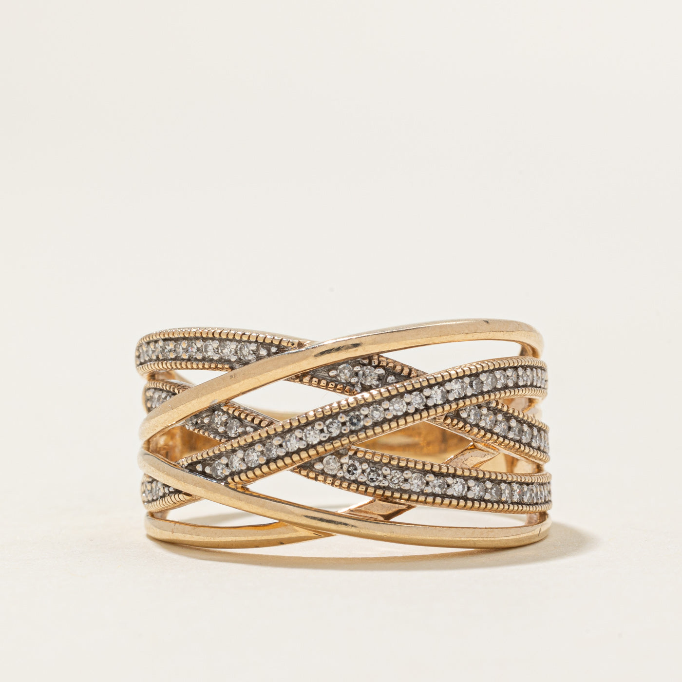 Pavé Set Diamond Multi Cross Over Ring | 0.14ctw | SZ 9.5 |