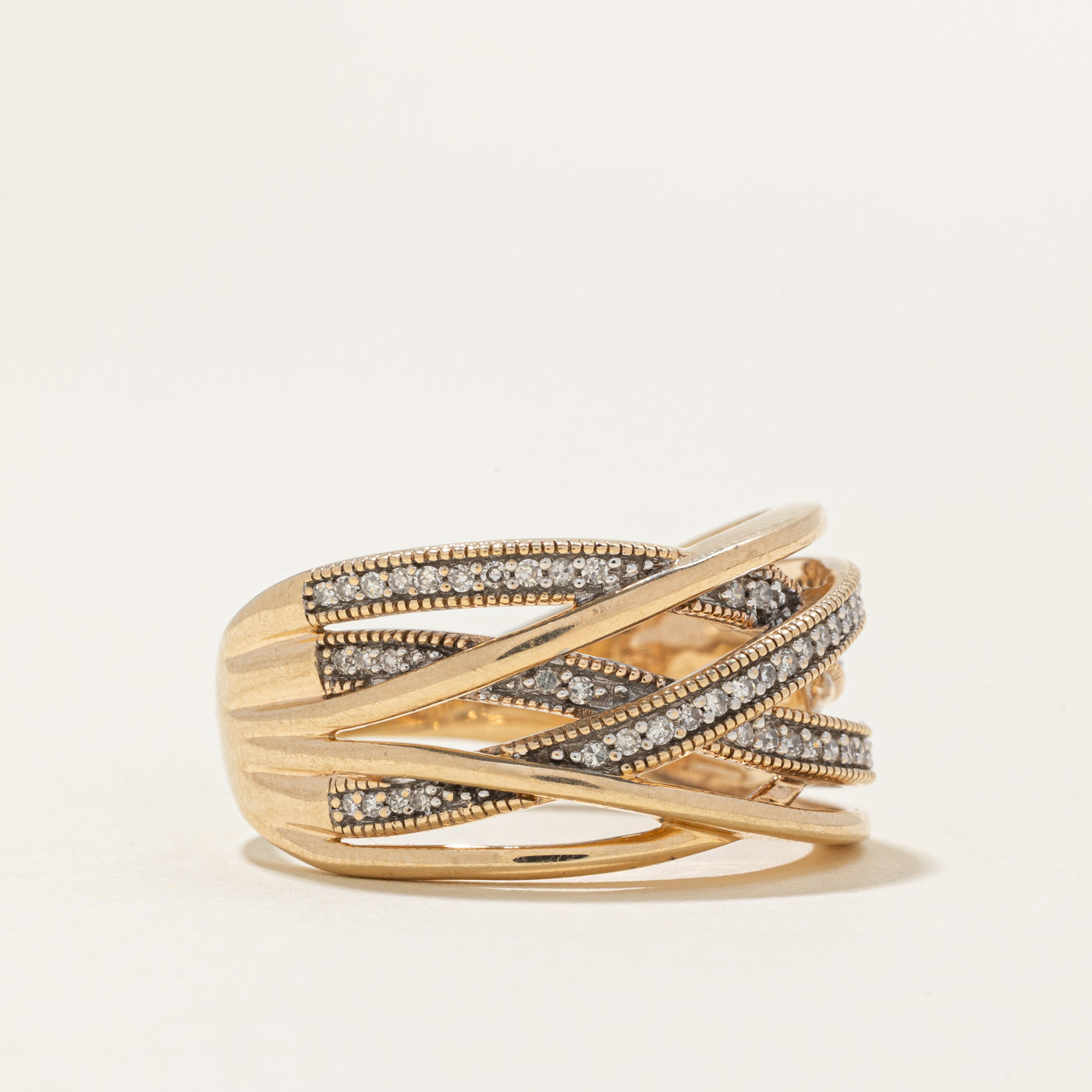 Pavé Set Diamond Multi Cross Over Ring | 0.14ctw | SZ 9.5 |