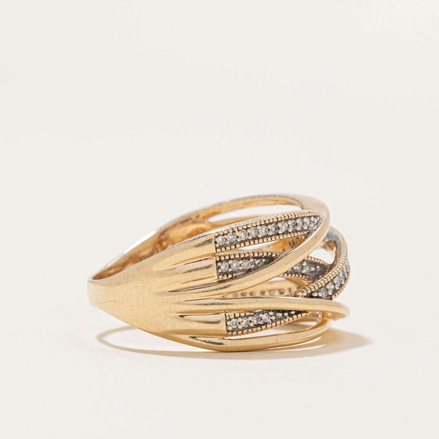 Pavé Set Diamond Multi Cross Over Ring | 0.14ctw | SZ 9.5 |