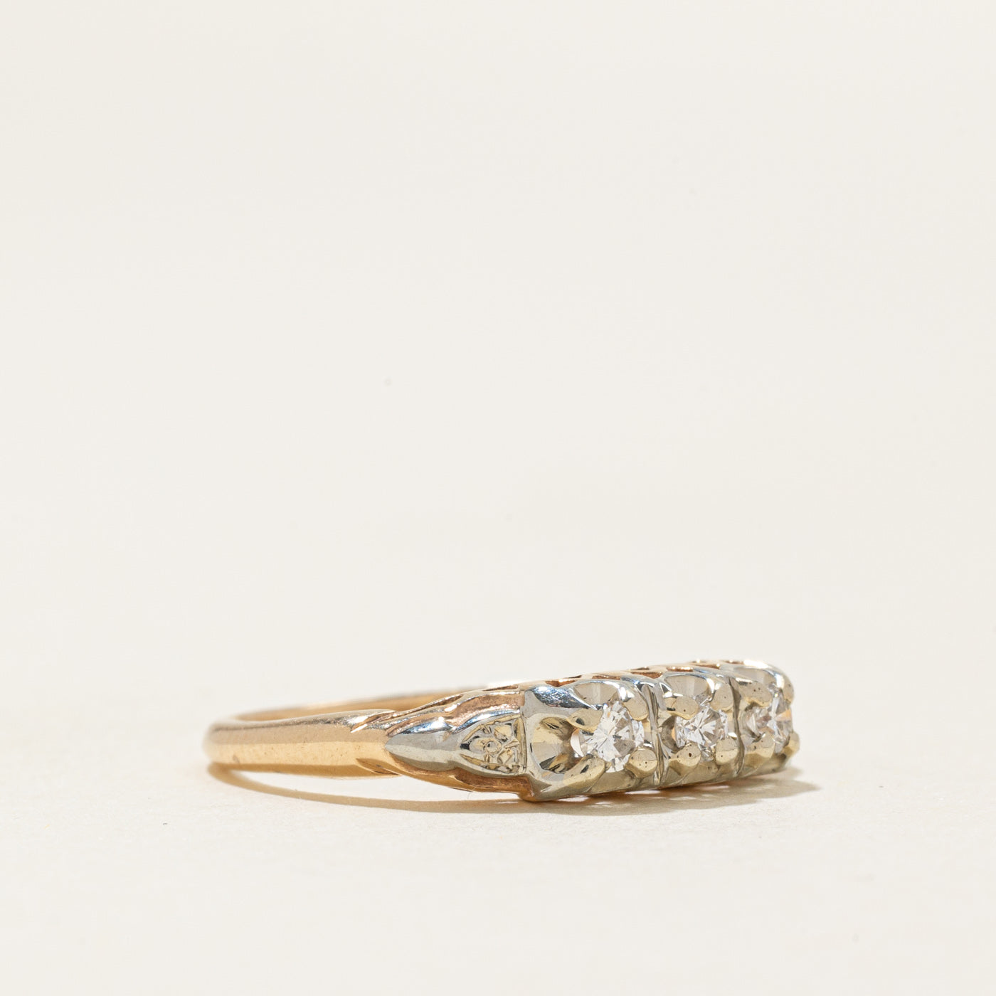 Three Stone Diamond Textured Ring | 0.12ctw | SZ 5.25 |