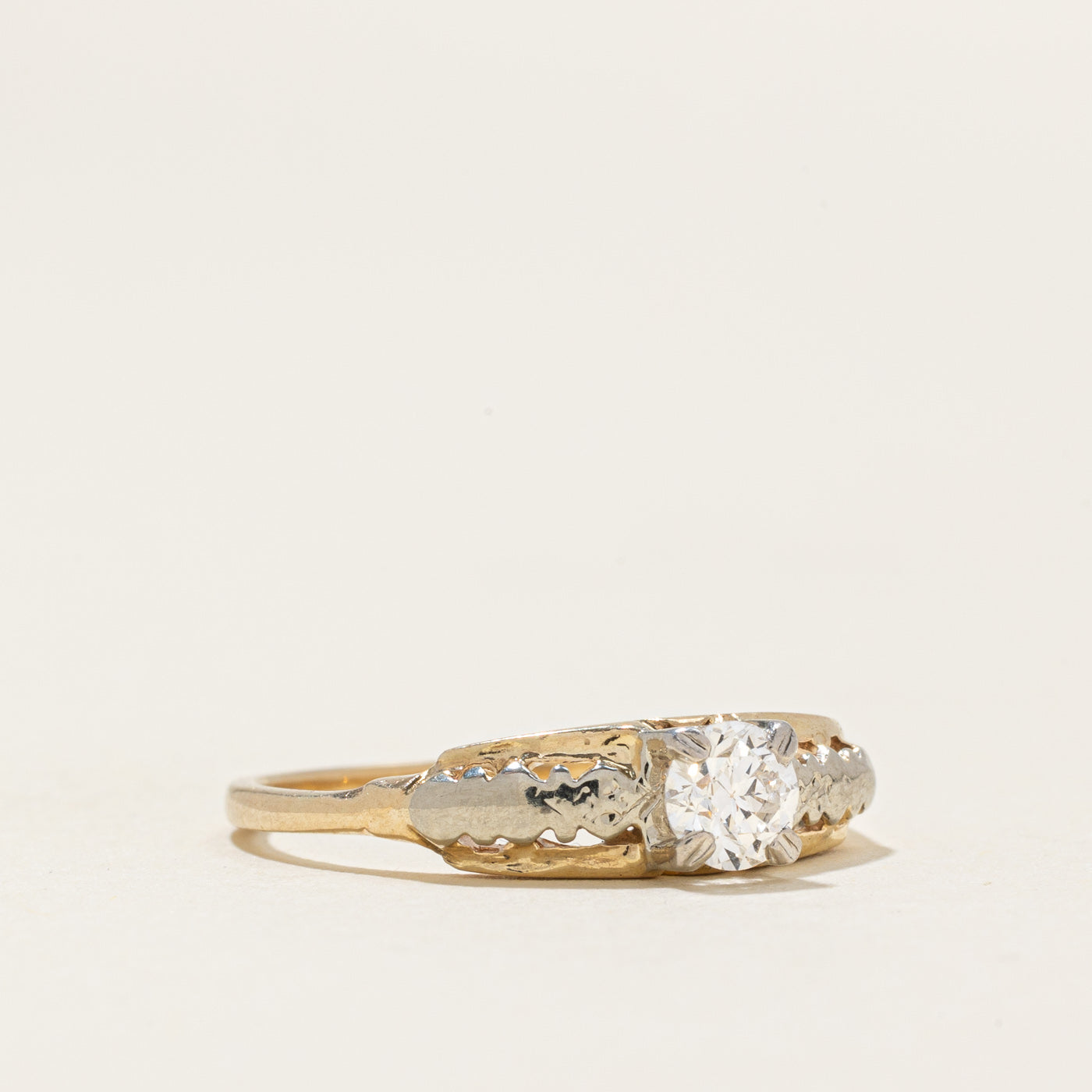 Two Tone Gold Old European Cut Diamond Ring | 0.32ct VS2 G/H | SZ 6.75 |