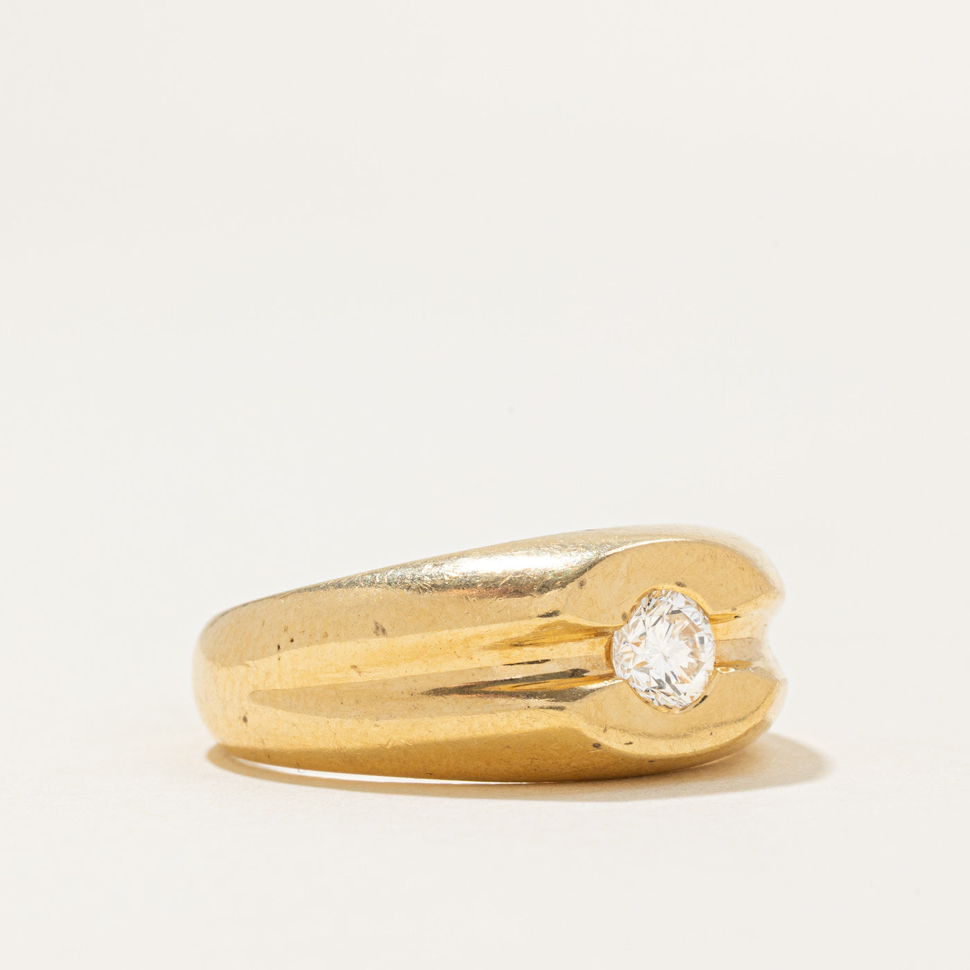 Solitaire Diamond Chunky Grooved Band | 0.35ctw | SZ 9.5 |