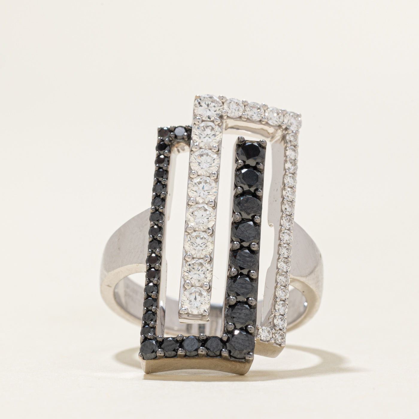 Black & White Diamond Geometric Cocktail Ring | 1.62ctw | SZ 7.0 |