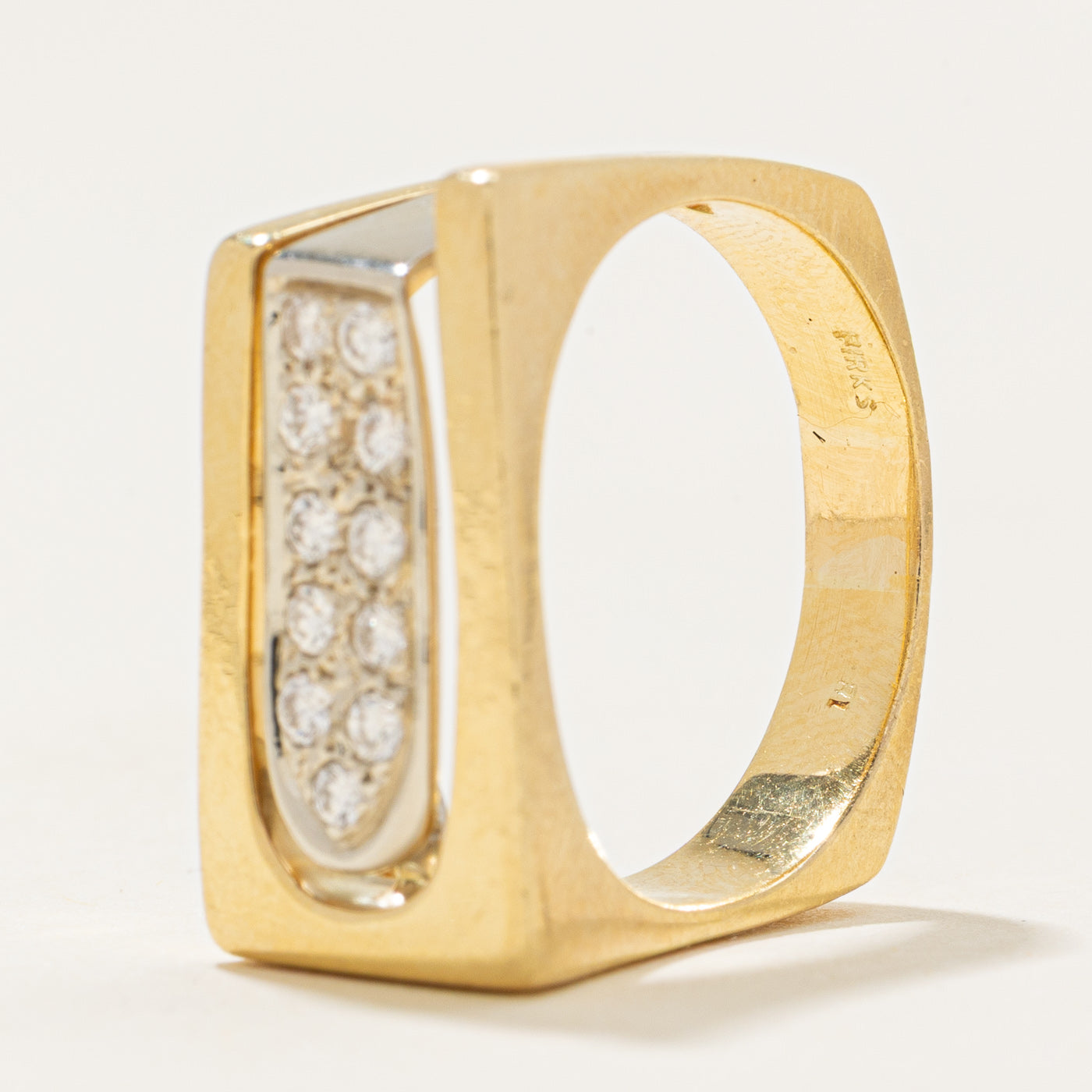 'Birks' Two Tone Geometric Diamond Chunky Ring | 0.22ctw | SZ 7.25 |