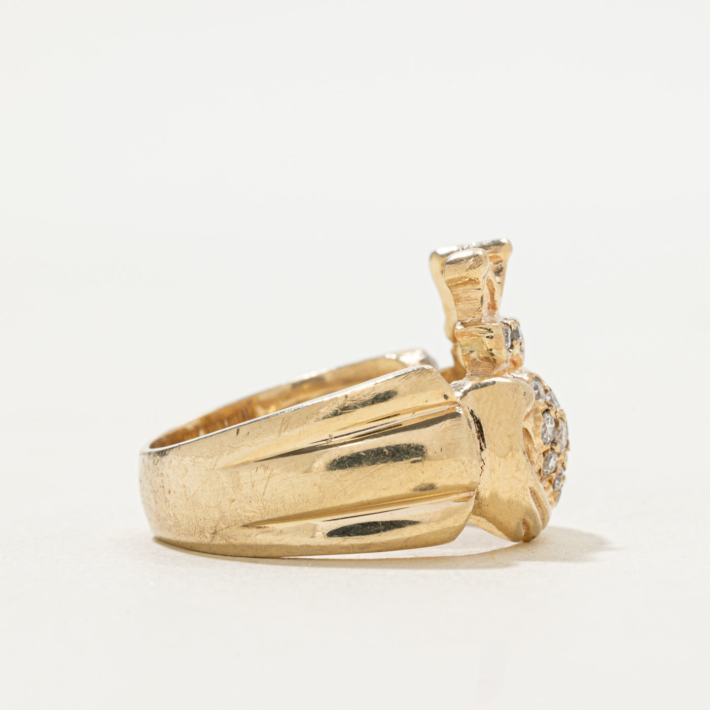 Pave Set Diamond Cluster Claddagh Ring | 0.48ctw | SZ 9.25