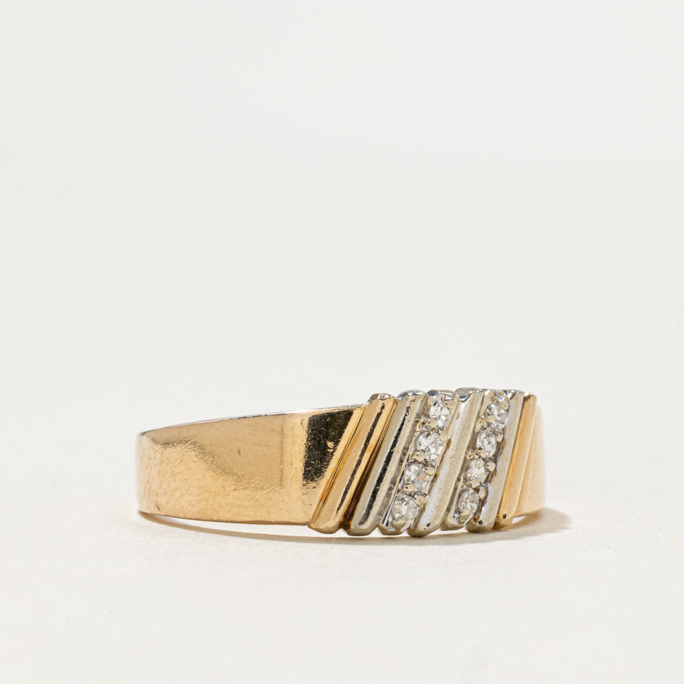 Diagonal Diamond Grooved Band | 0.04ctw | SZ 8.25