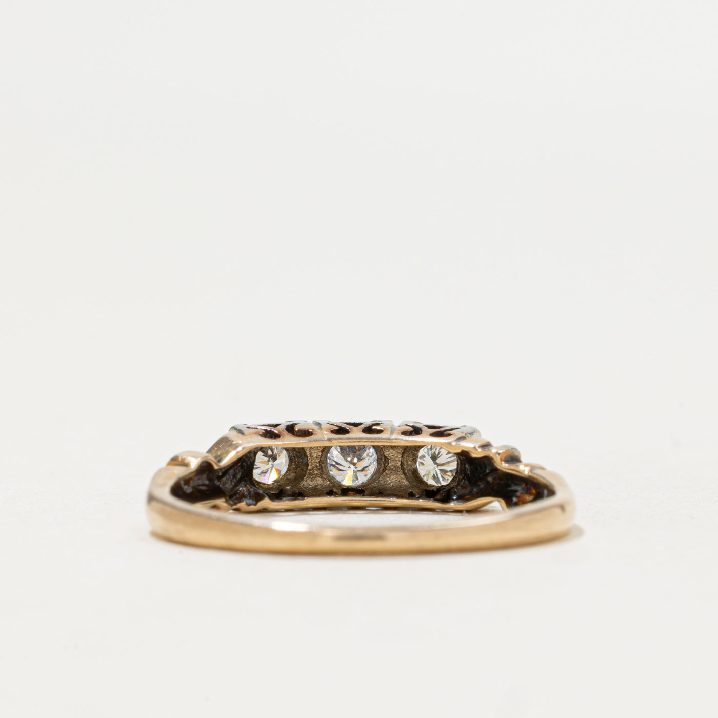 Three Stone Diamond Scrollwork Ring | 0.19ctw | SZ 5.75