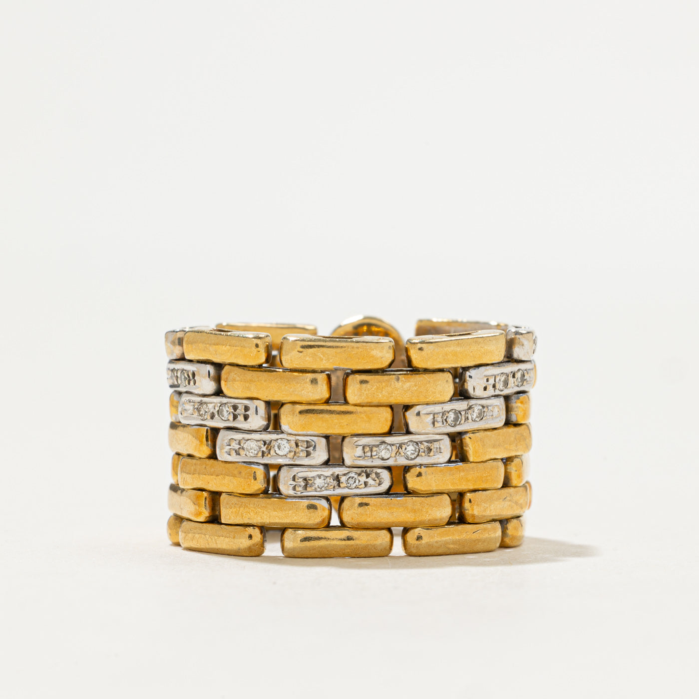 Two Tone Gold Diamond Panther Link Chain Ring | 0.09ctw | 14.05mm | SZ 7.5