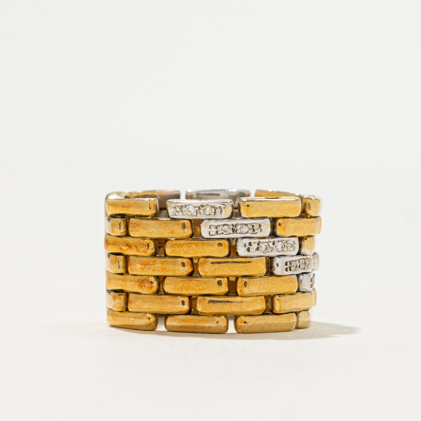 Two Tone Gold Diamond Panther Link Chain Ring | 0.09ctw | 14.05mm | SZ 7.5