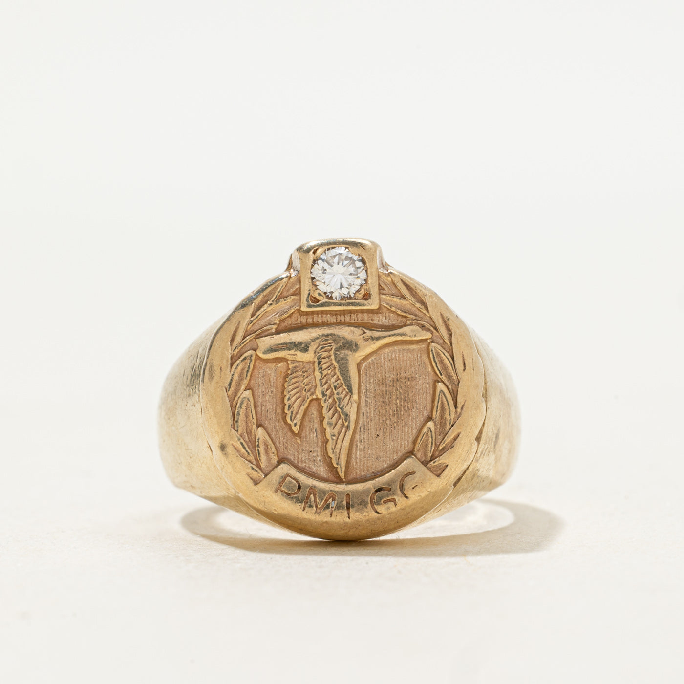 Diamond Embossed Bird Signet Ring | 0.10ct | SZ 7.25