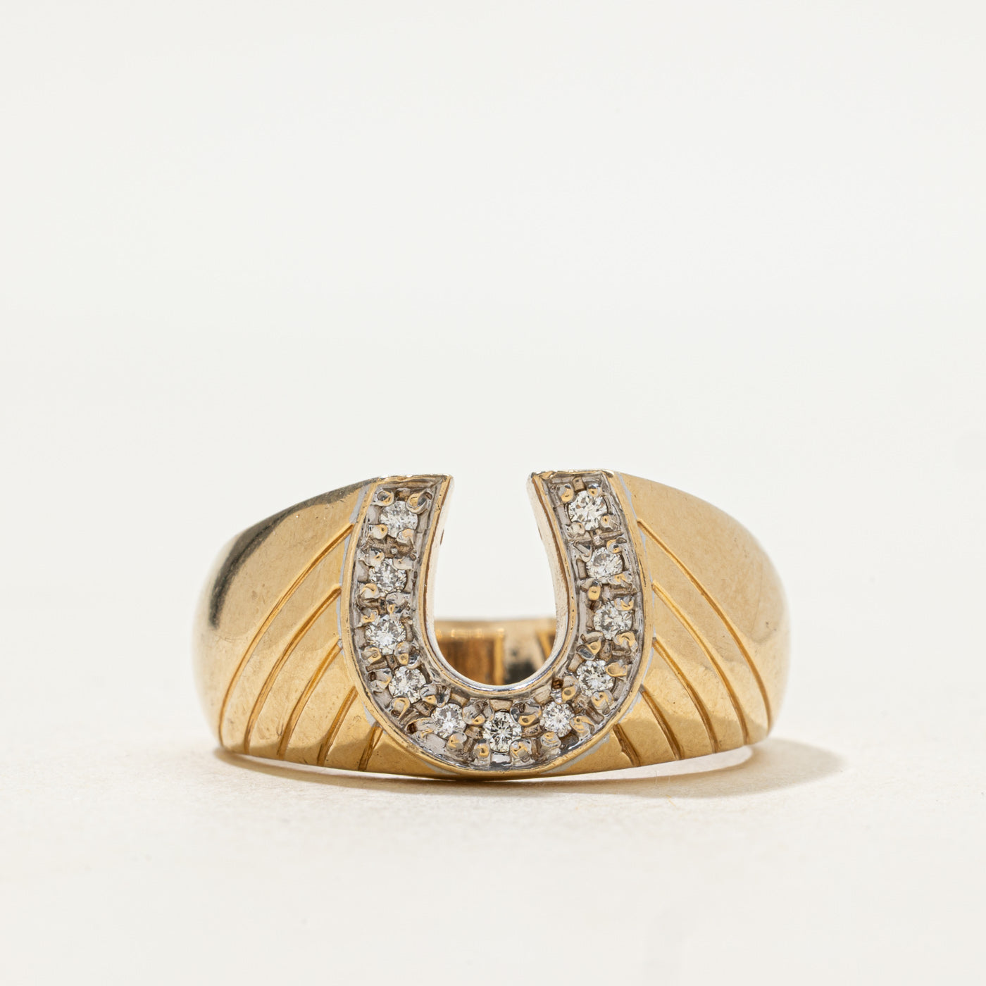 Diamond Horseshoe Grooved Ring | 0.11ctw | SZ 8.75