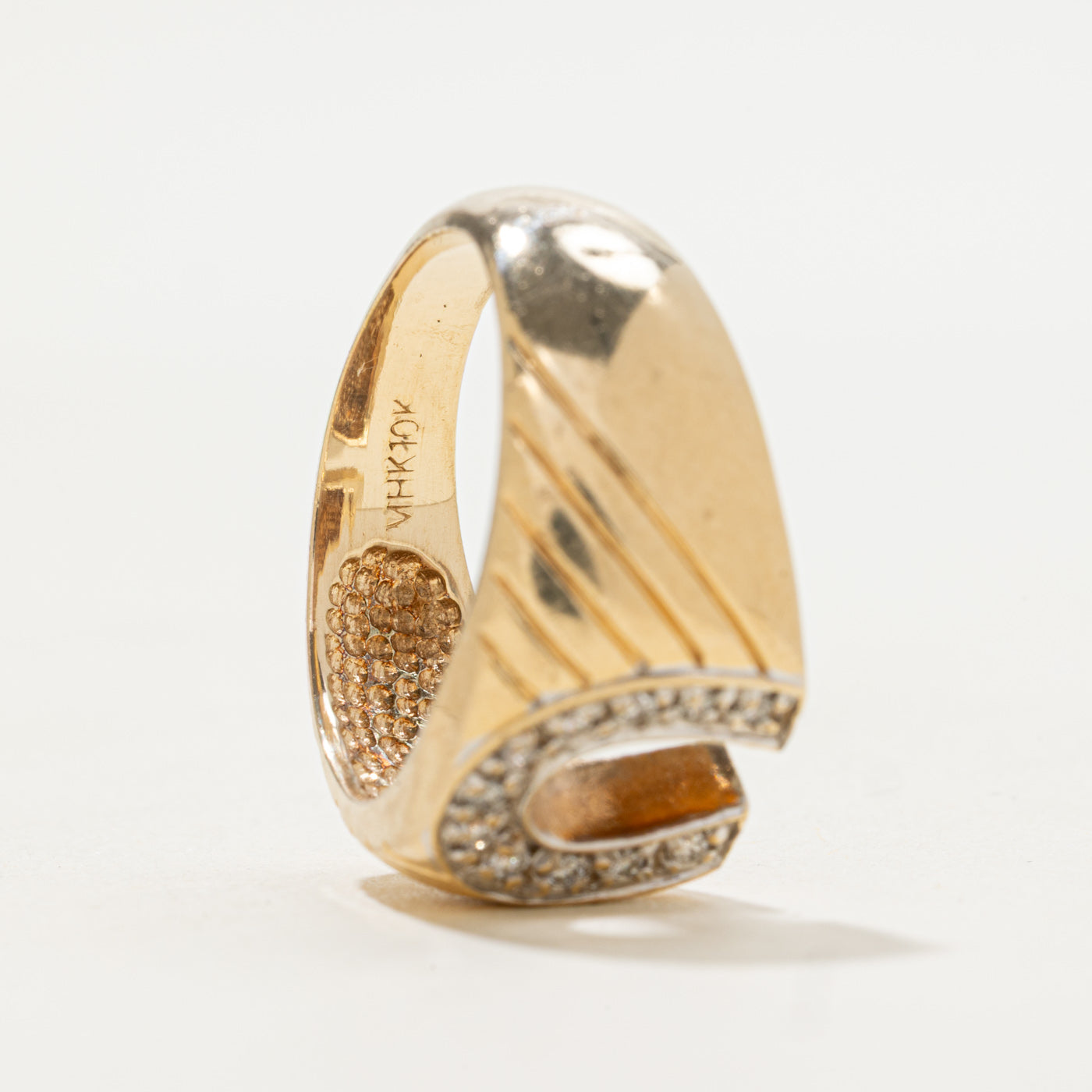 Diamond Horseshoe Grooved Ring | 0.11ctw | SZ 8.75