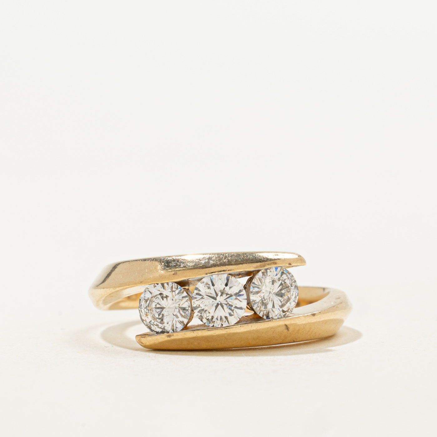 14K Three Stone Diamond Bypass Ring | SZ 7.0