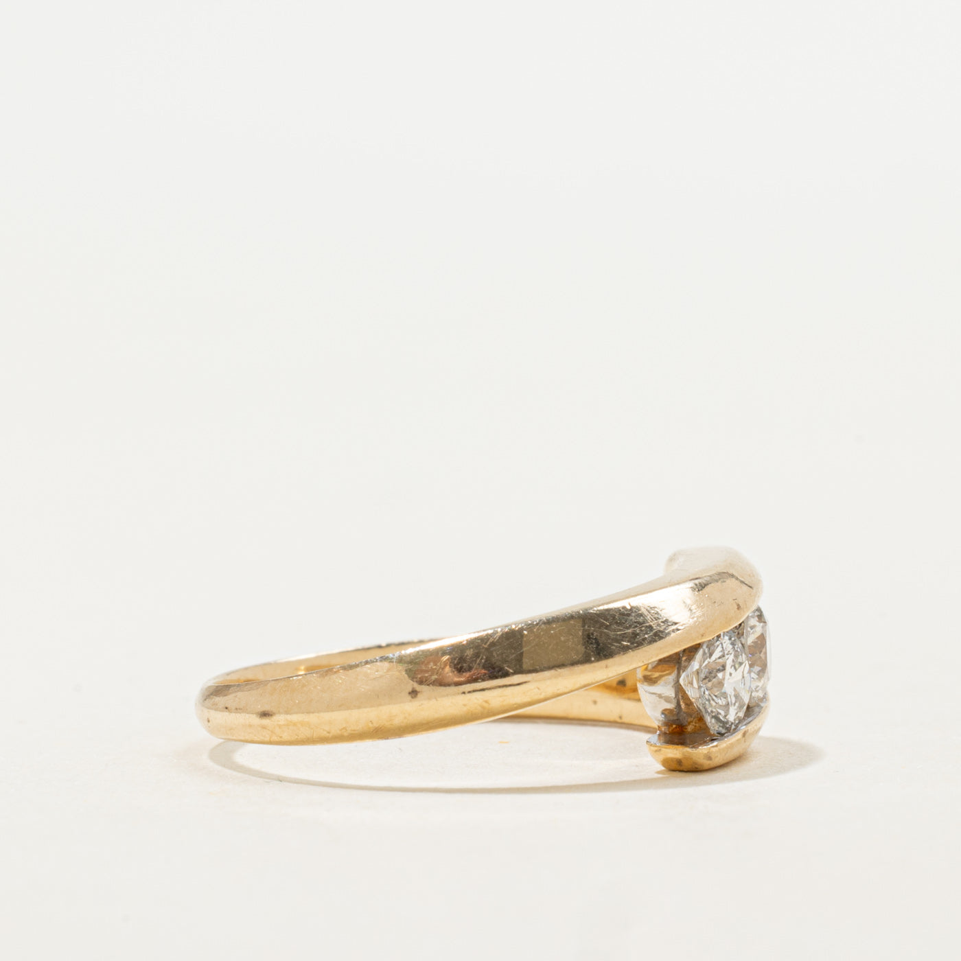 14K Three Stone Diamond Bypass Ring | SZ 7.0