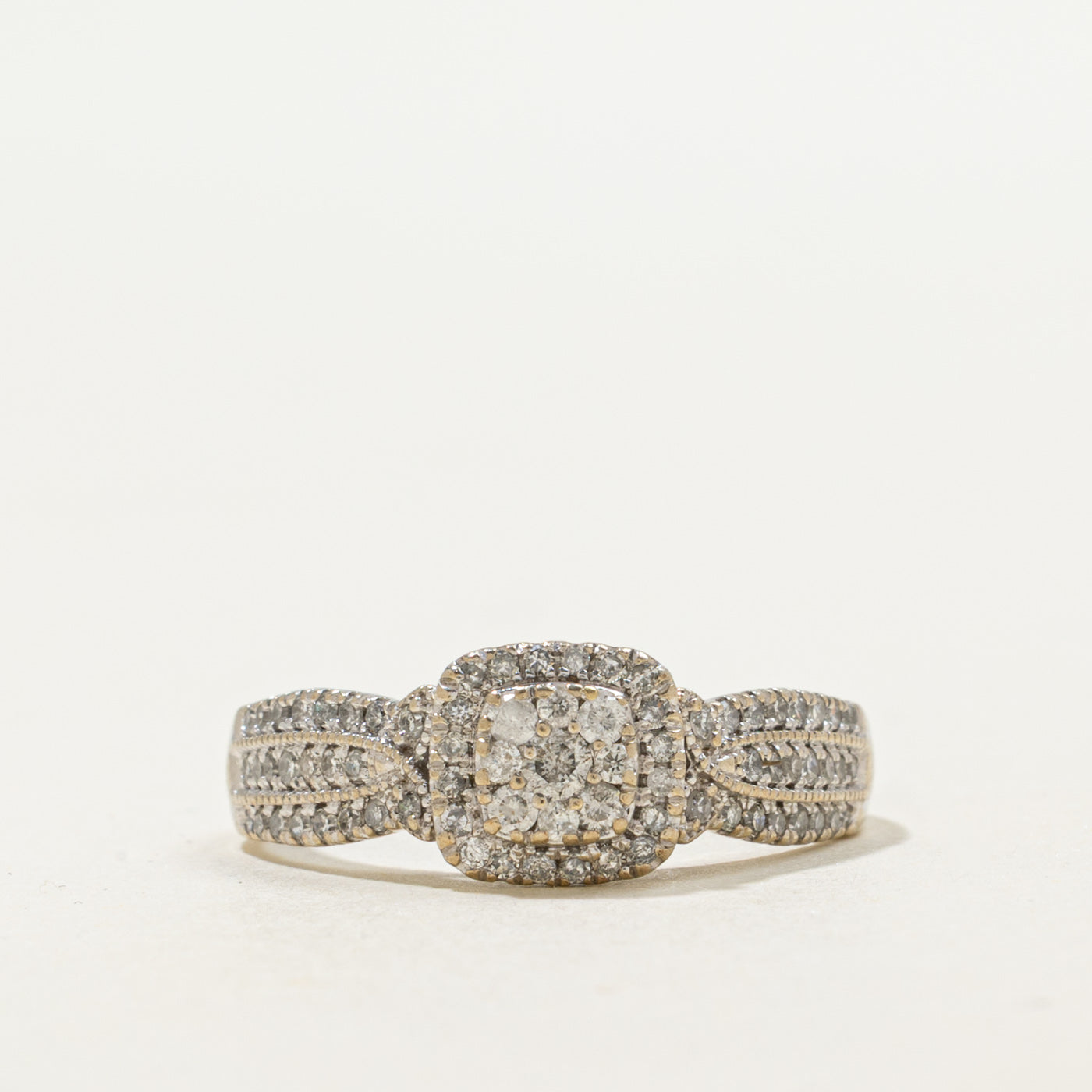 Bague halo en diamants carrés 10 carats | 0,50 ct | Taille 7