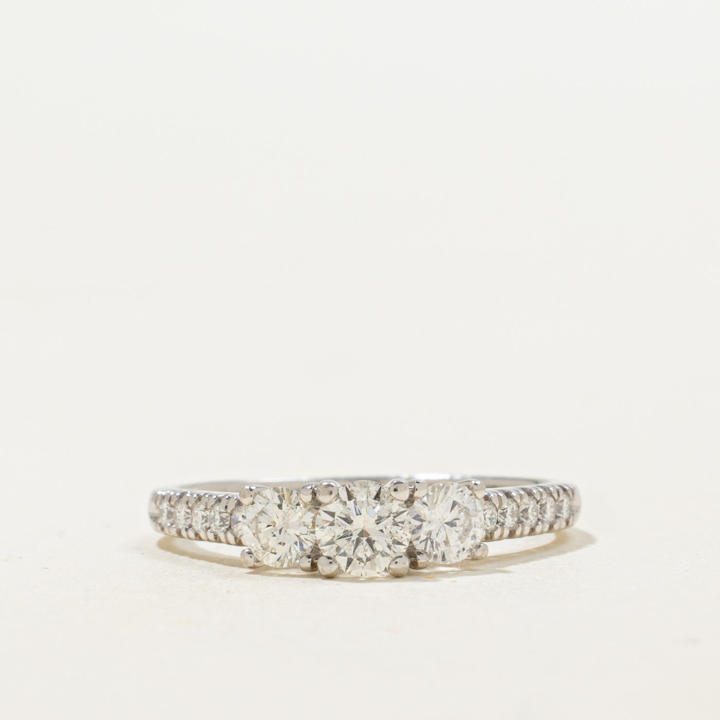 14K White Gold Three Stone Diamond Accented Ring | 0.75ctw | SZ 6.5