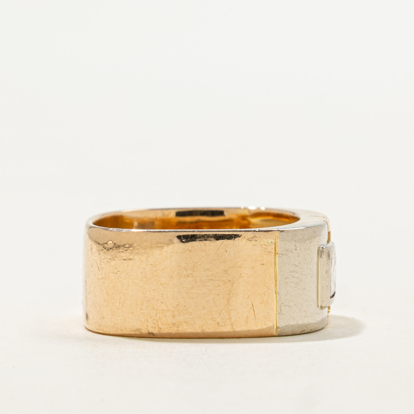 Bague carrée souple texturée en or bicolore 18 carats avec diamants | 9,60 mm | Taille 9,0