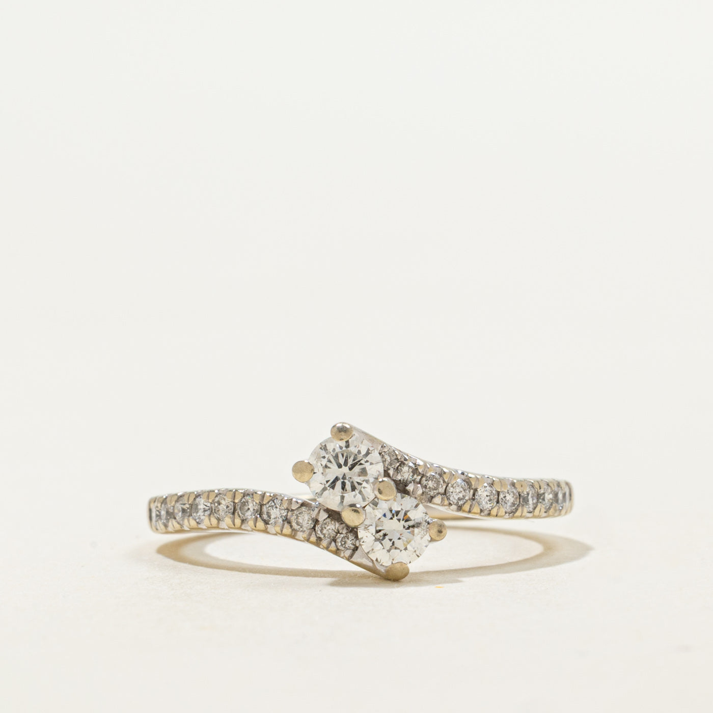 14K White Gold Two Stone Diamond Bypass Ring | 0.49ctw | SZ 6.0