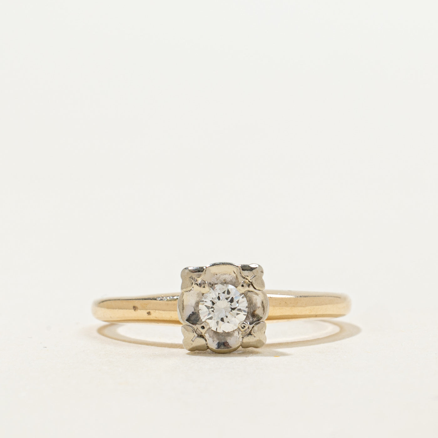 14K Two Tone Gold Solitaire Diamond Ring | 0.15ct | SZ 6.25