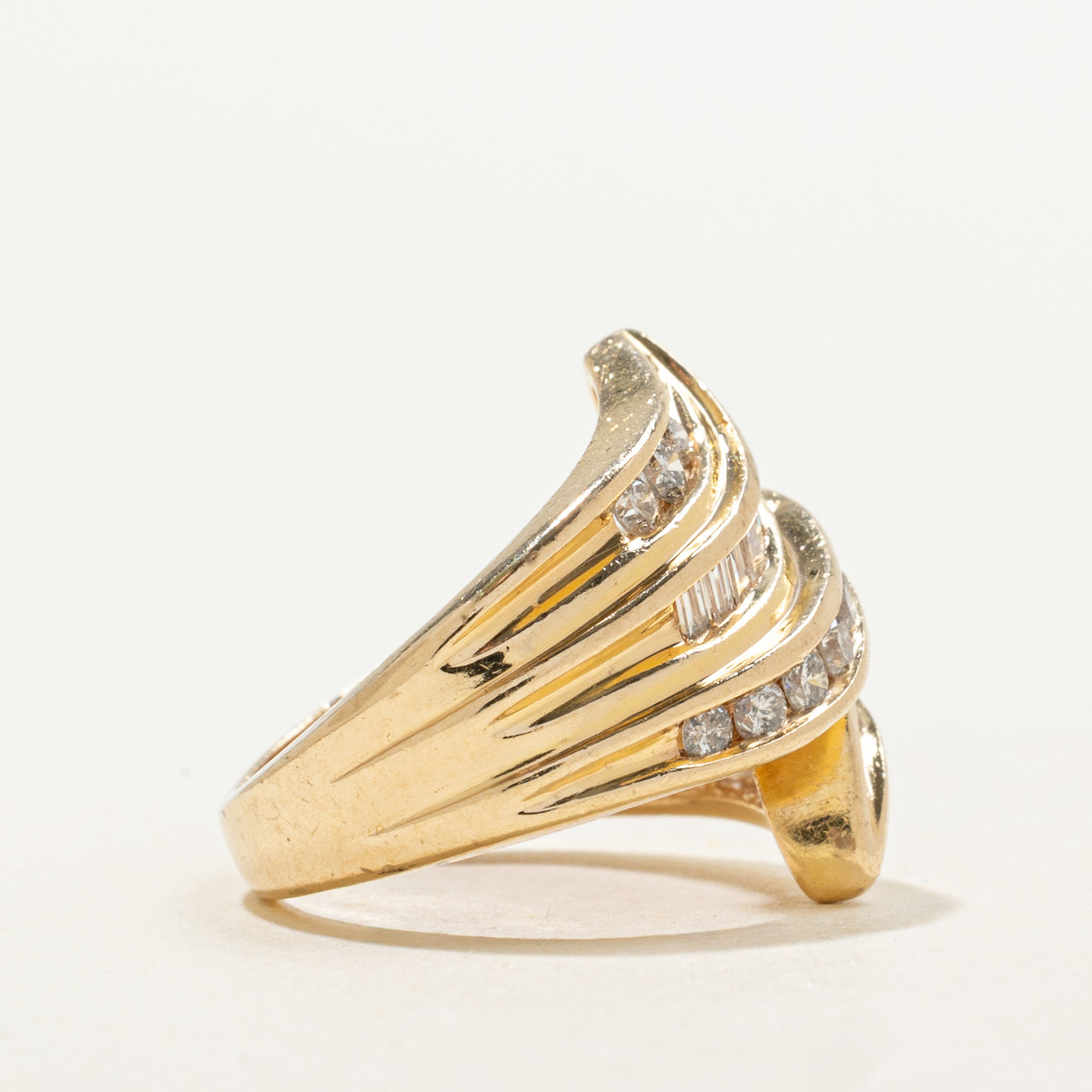 14K Channel Set Multi Cut Diamond Bypass Ring | 0.71ctw | SZ 3.25