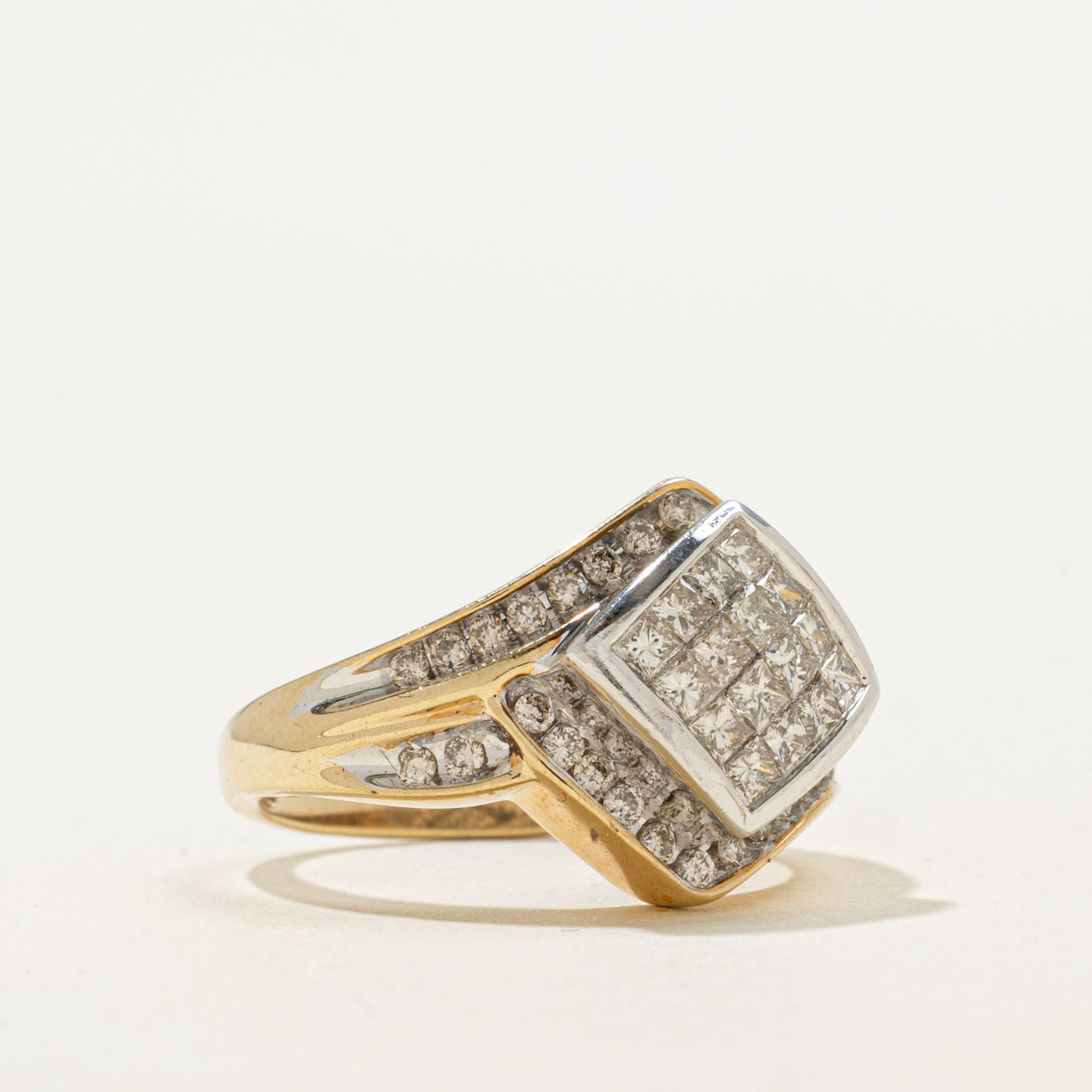 10K Two Tone Invisible Set Diamond Geometric Ring | 1.10ctw | SZ 7.0