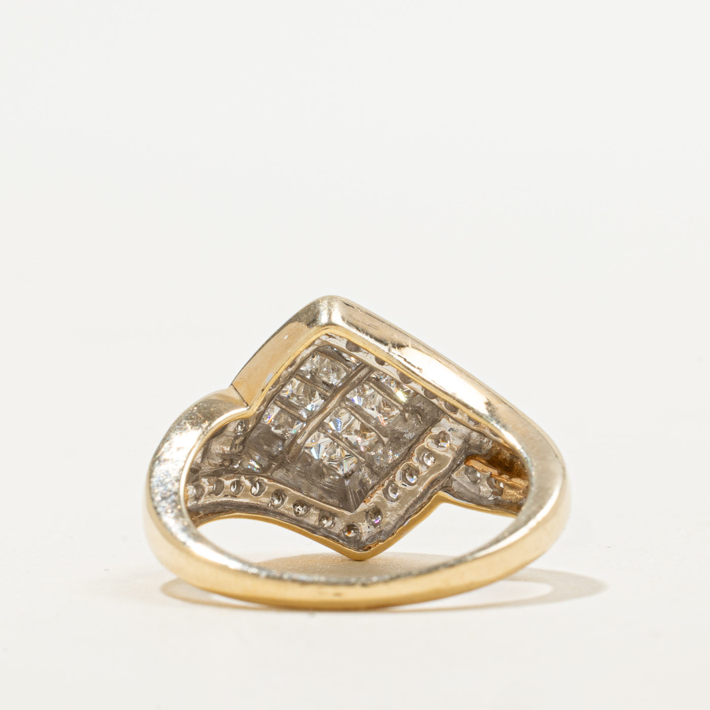 10K Two Tone Invisible Set Diamond Geometric Ring | 1.10ctw | SZ 7.0