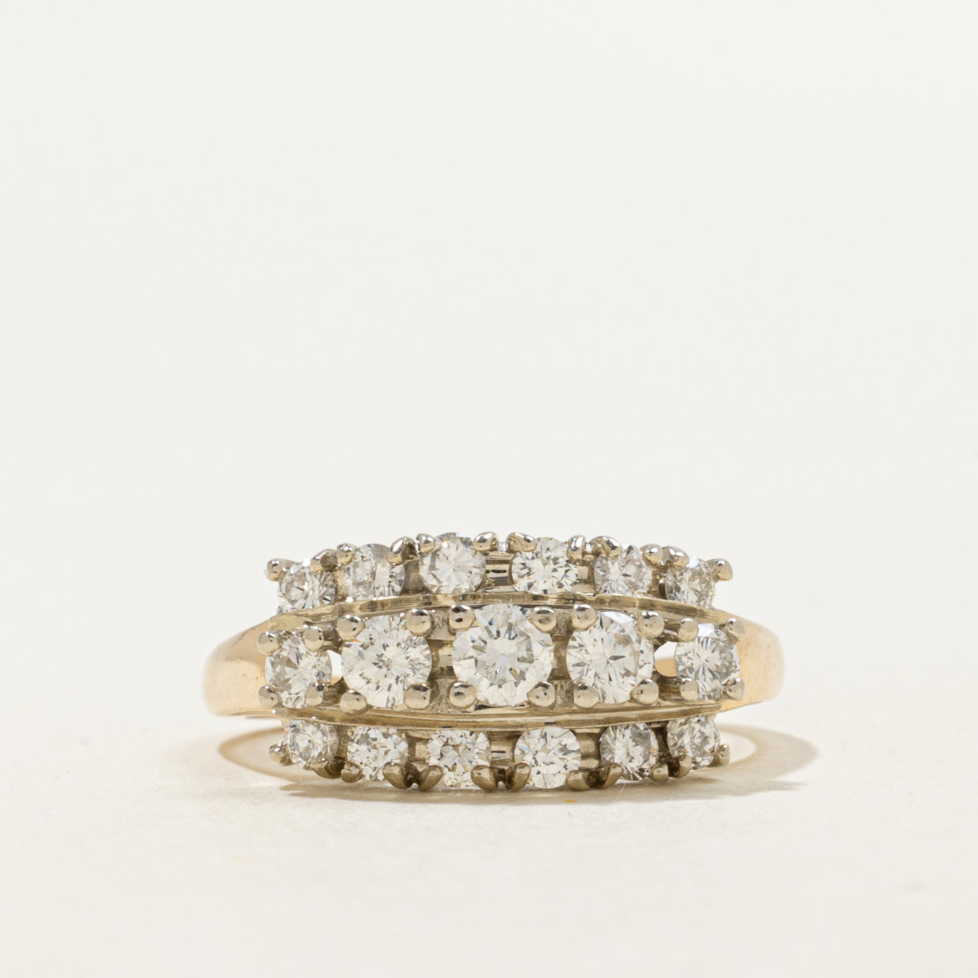 14K Yellow Gold Diamond Multi Row Ring | 0.90ctw | SZ 6.5