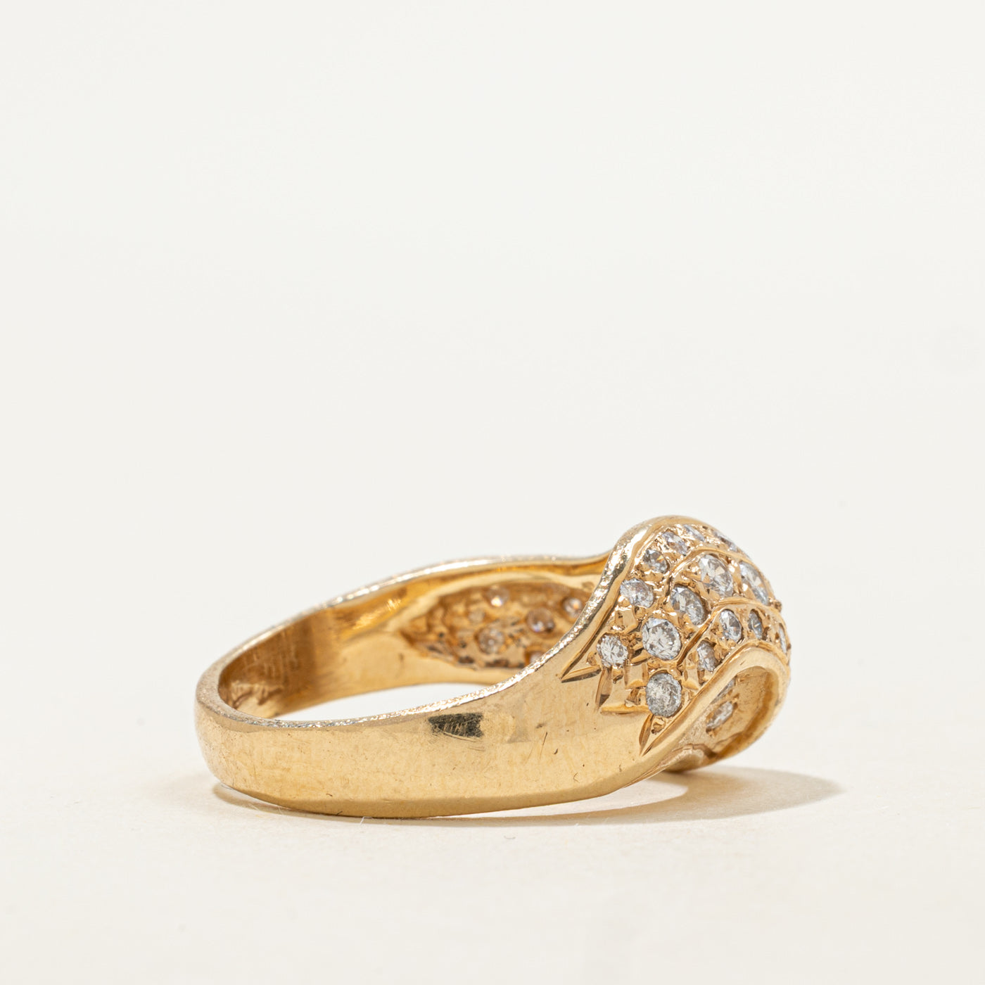 14K Diamond Textured Wave Dome Ring | 0.75ctw | SZ 7.5