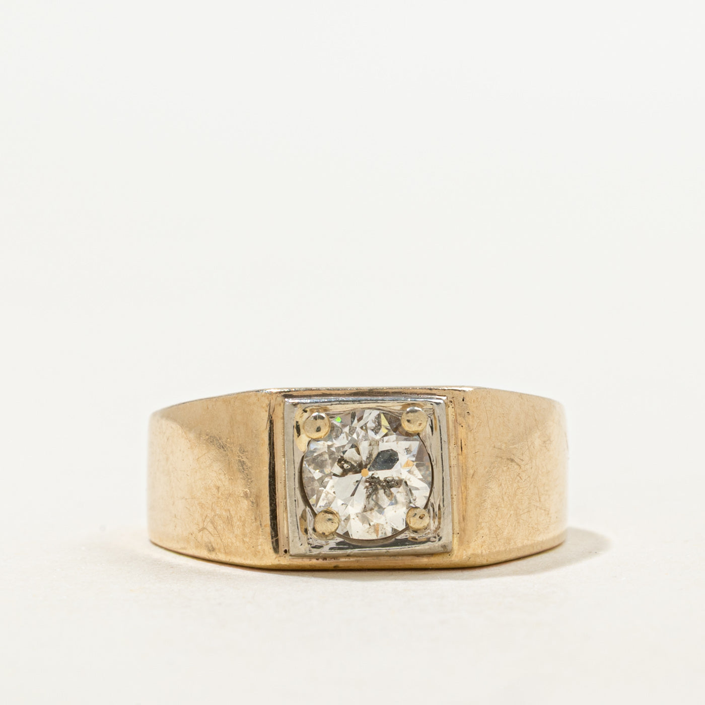 10K Solitaire Transitional Cut Diamond Signet Ring | 0.85ct SI2/I1 I/J | SZ 8.5