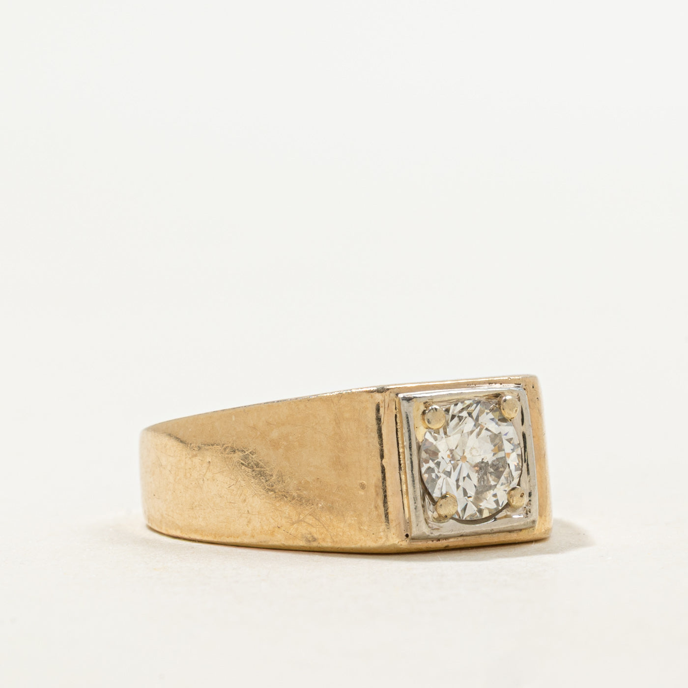 10K Solitaire Transitional Cut Diamond Signet Ring | 0.85ct SI2/I1 I/J | SZ 8.5